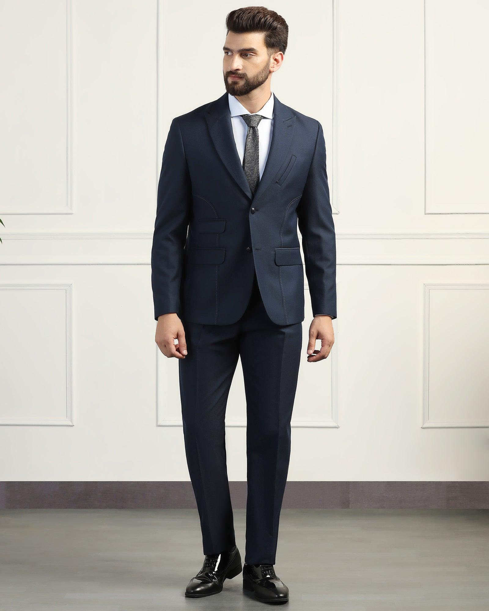 Two Piece Navy Textured Formal Suit - Heimer