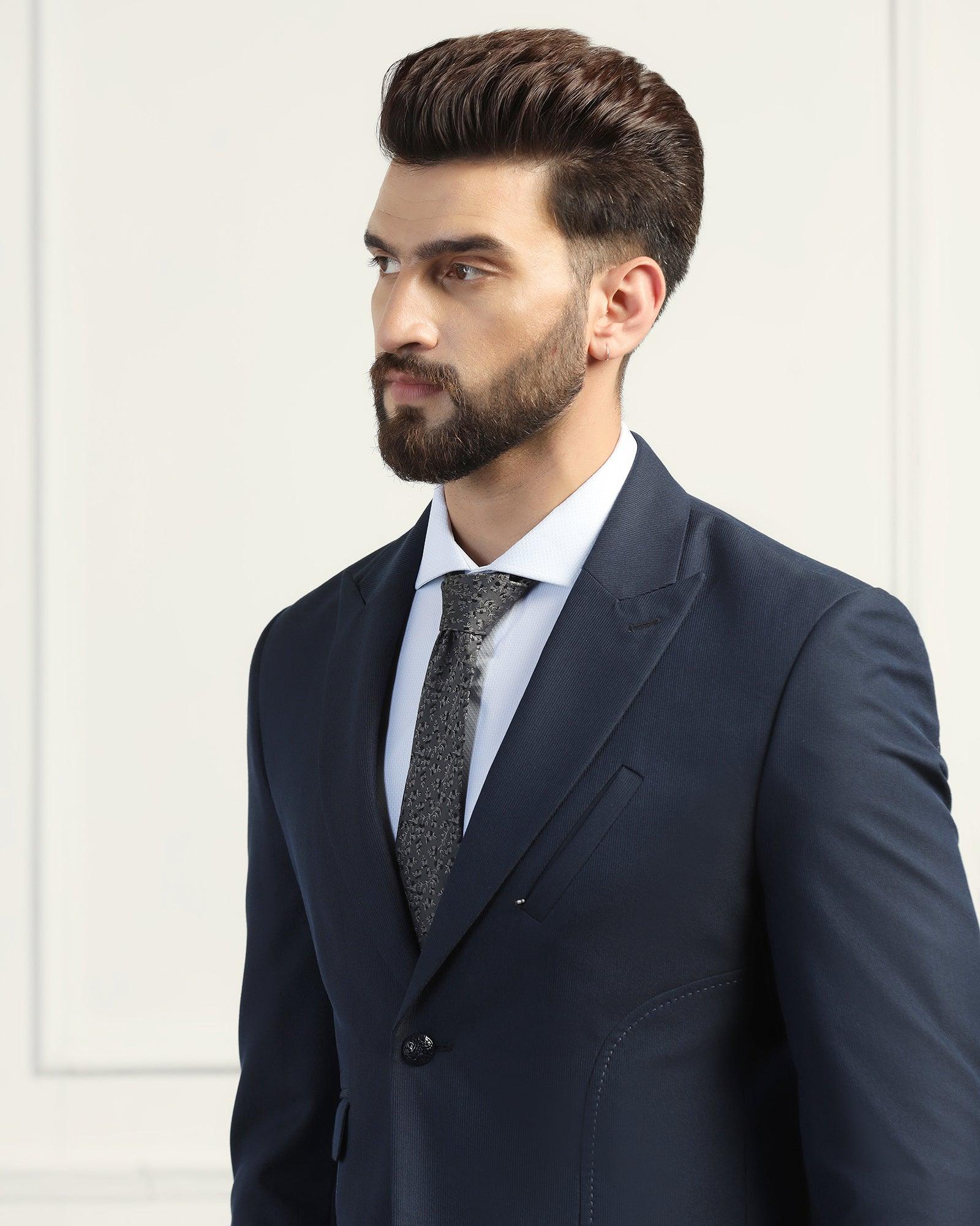 Two Piece Navy Textured Formal Suit - Heimer
