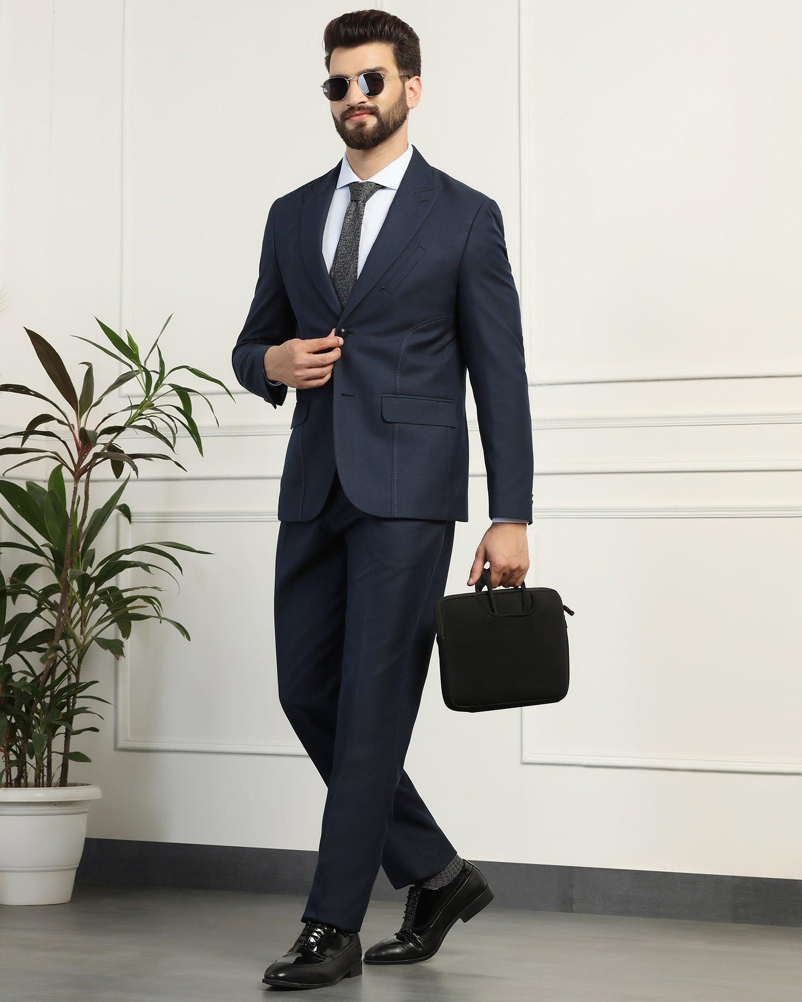 Two Piece Navy Textured Formal Suit - Heimer