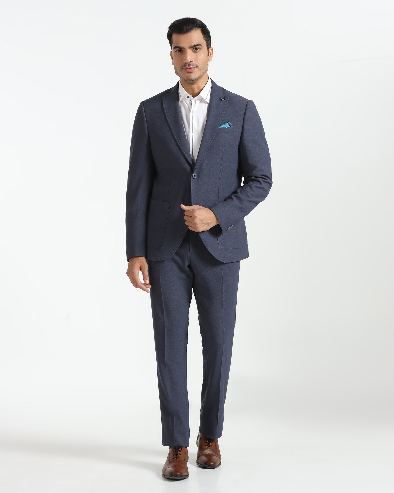 Two Piece Navy Textured Formal Suit - Trevin
