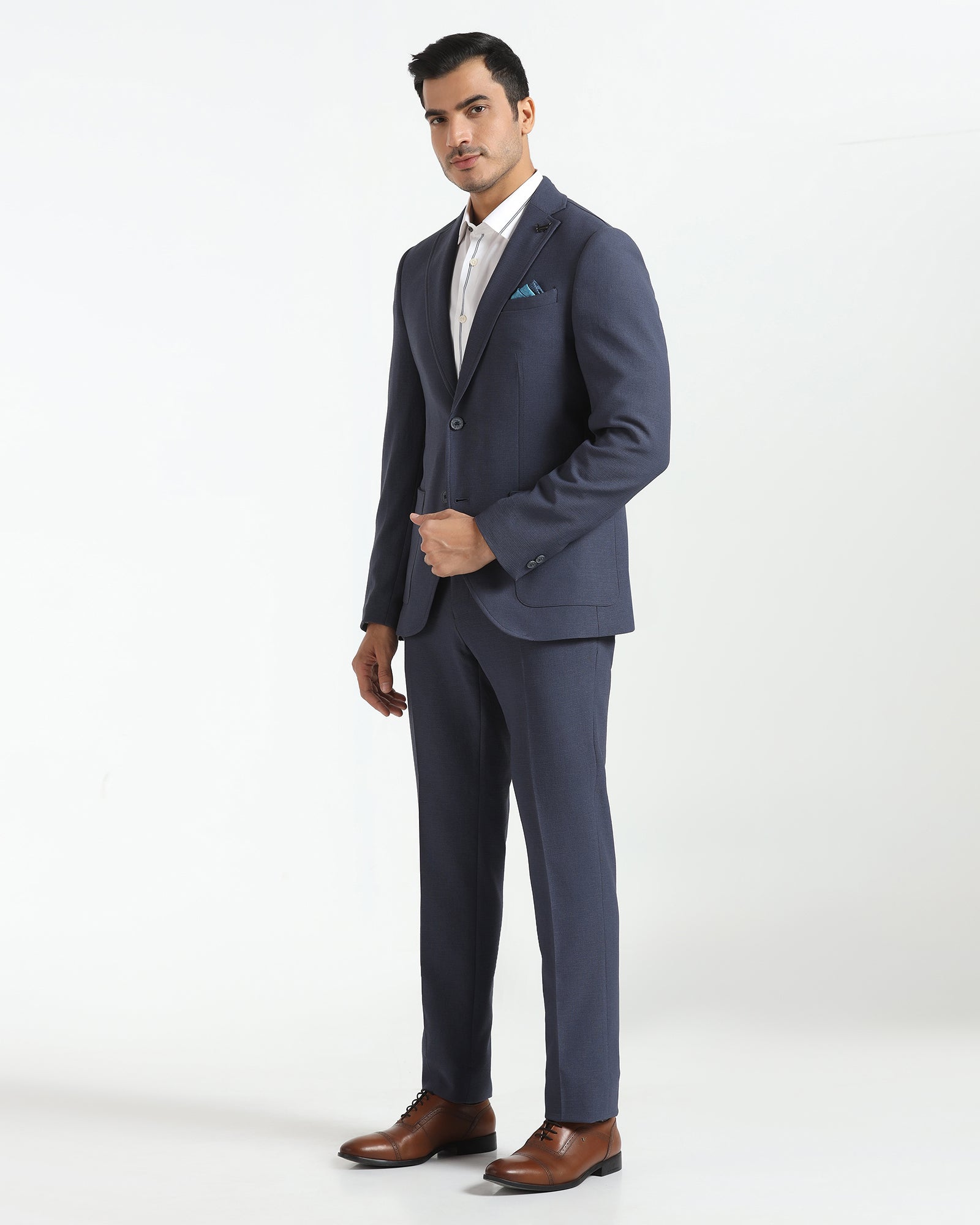 Two Piece Navy Textured Formal Suit - Trevin