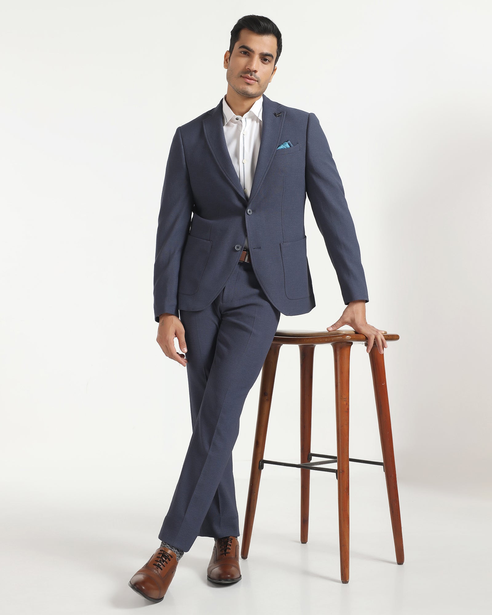 Two Piece Navy Textured Formal Suit - Trevin