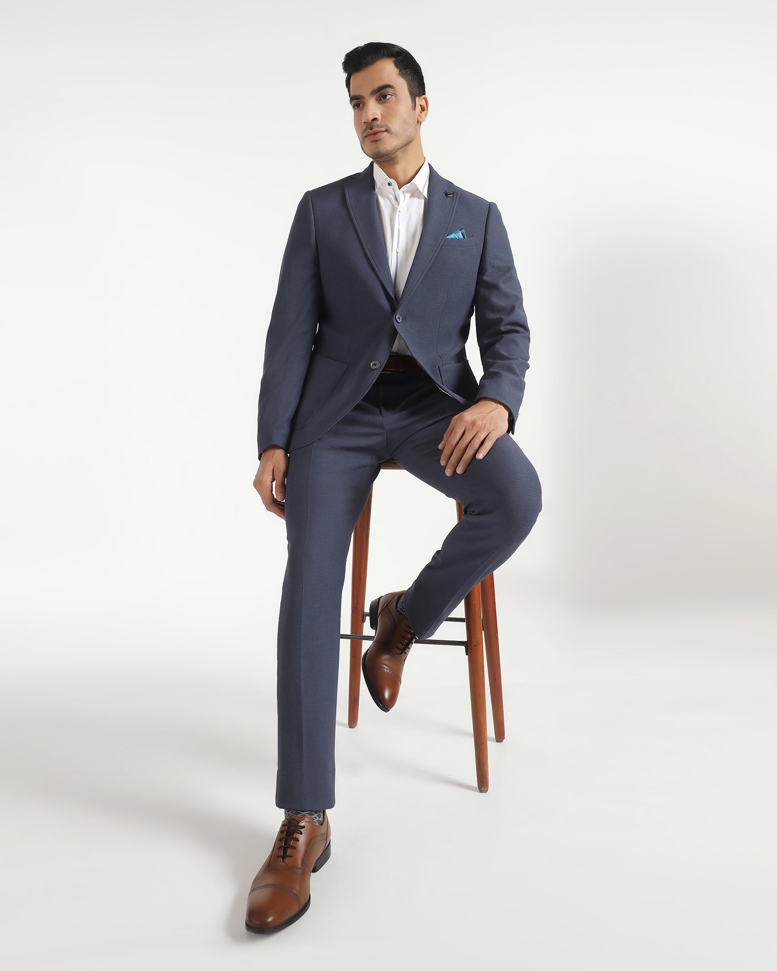 Two Piece Navy Textured Formal Suit - Trevin