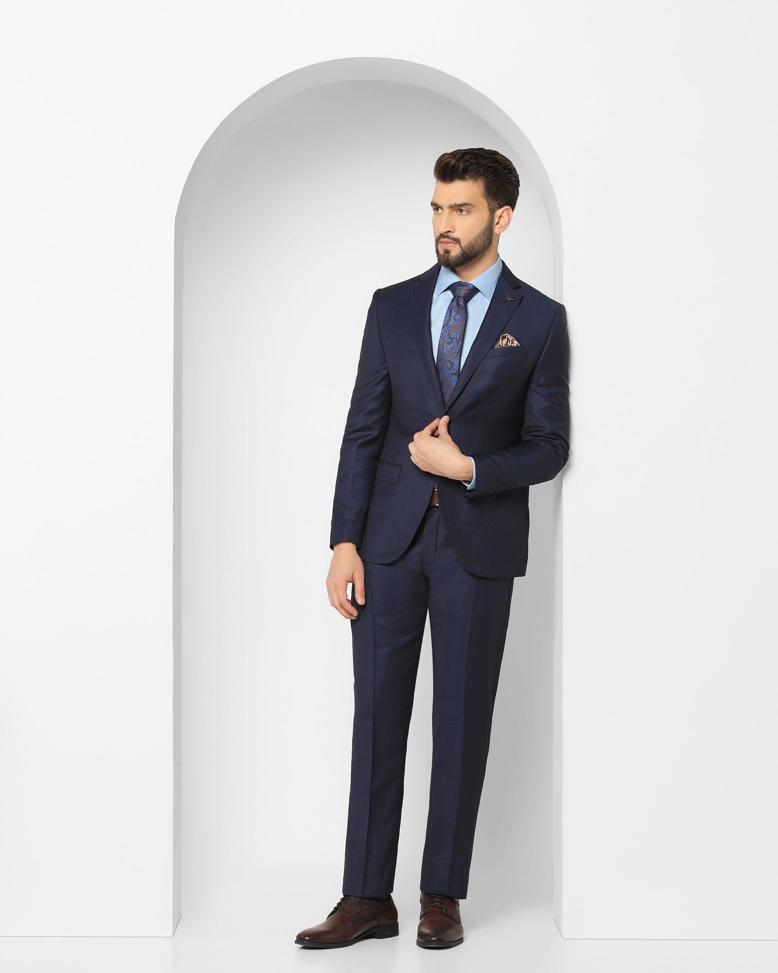 Luxe Two Piece Navy Textured Formal Suit - Cassius