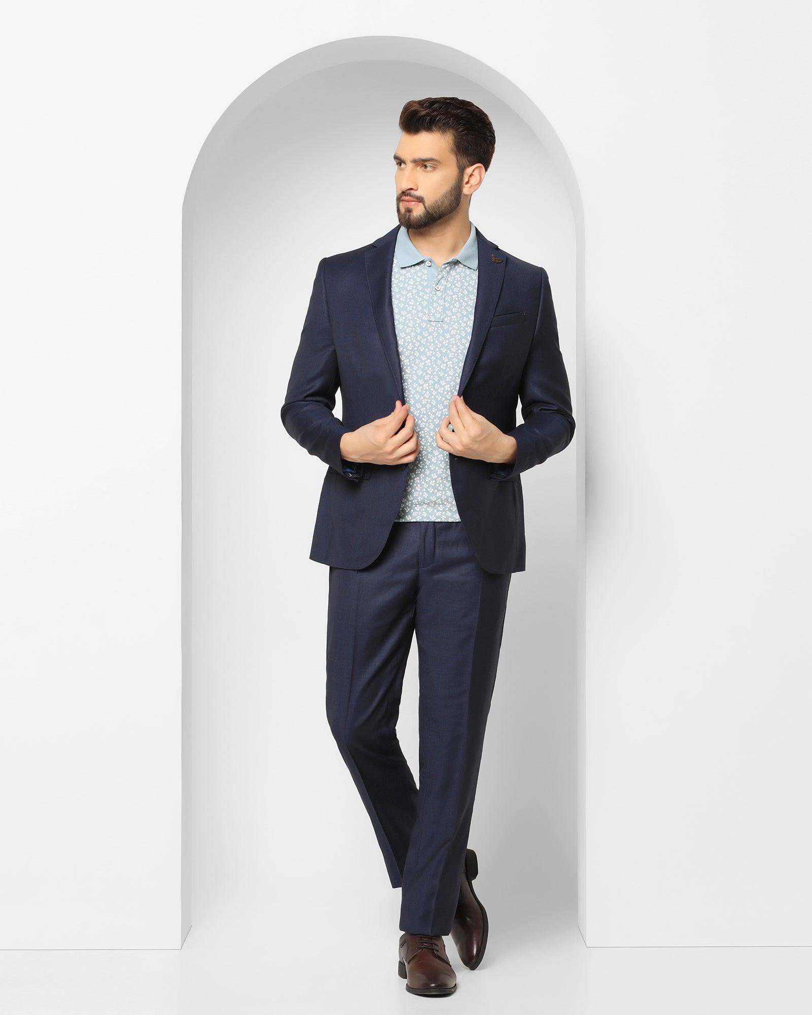 Two Piece Navy Textured Formal Suit - Cassius - Blackberrys