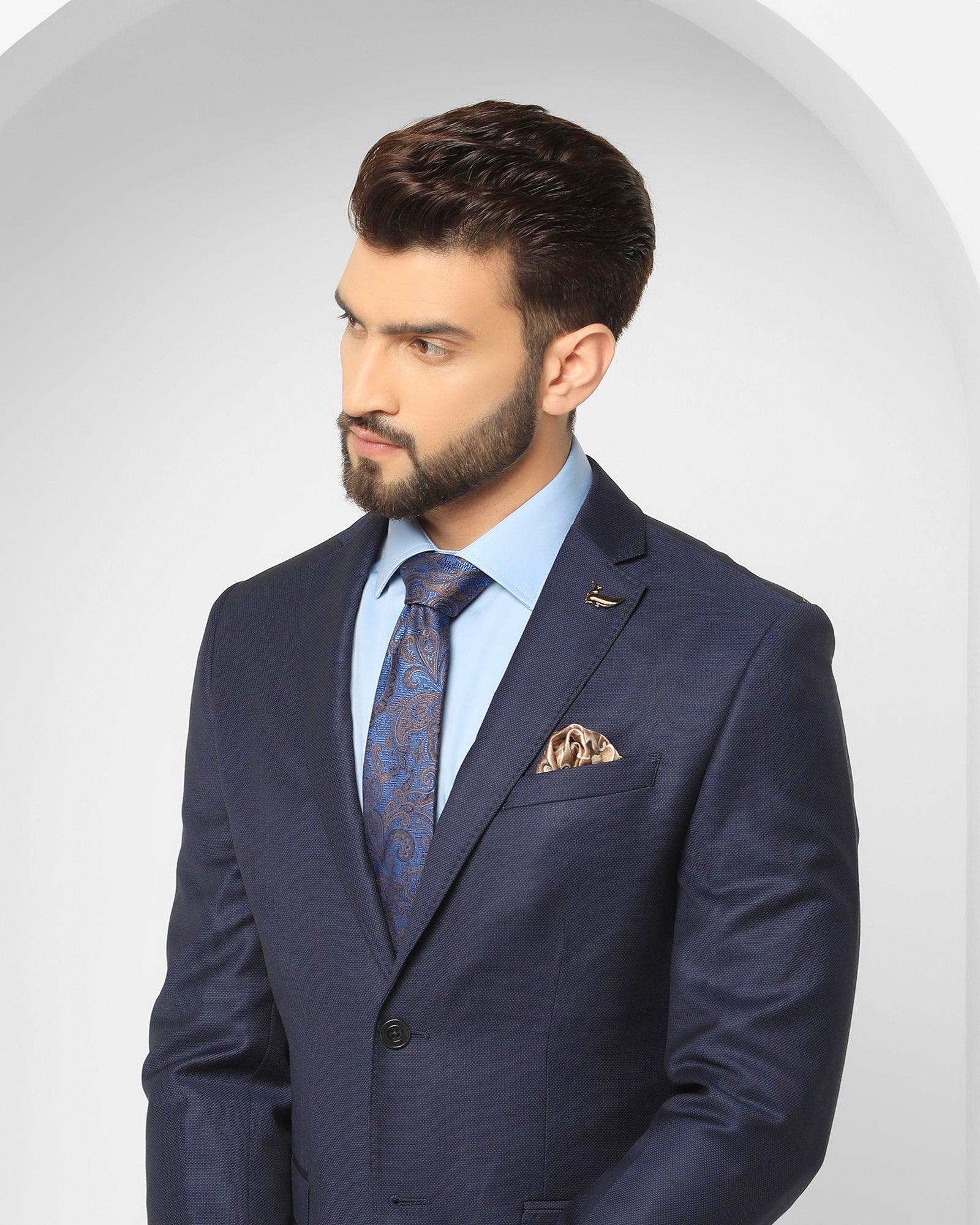 Two Piece Navy Textured Formal Suit - Cassius - Blackberrys