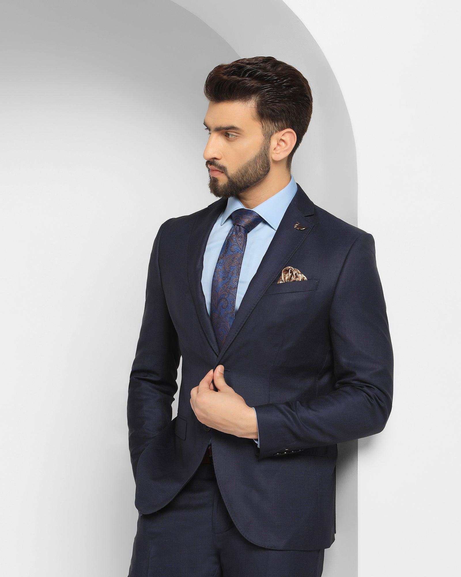 Two Piece Navy Textured Formal Suit - Cassius - Blackberrys