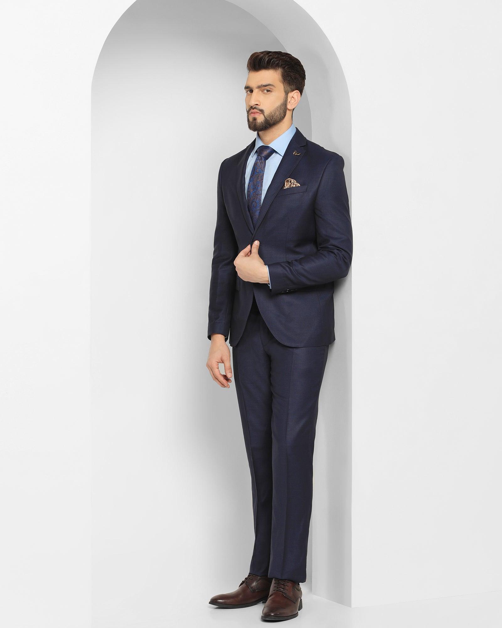 Two Piece Navy Textured Formal Suit - Cassius - Blackberrys