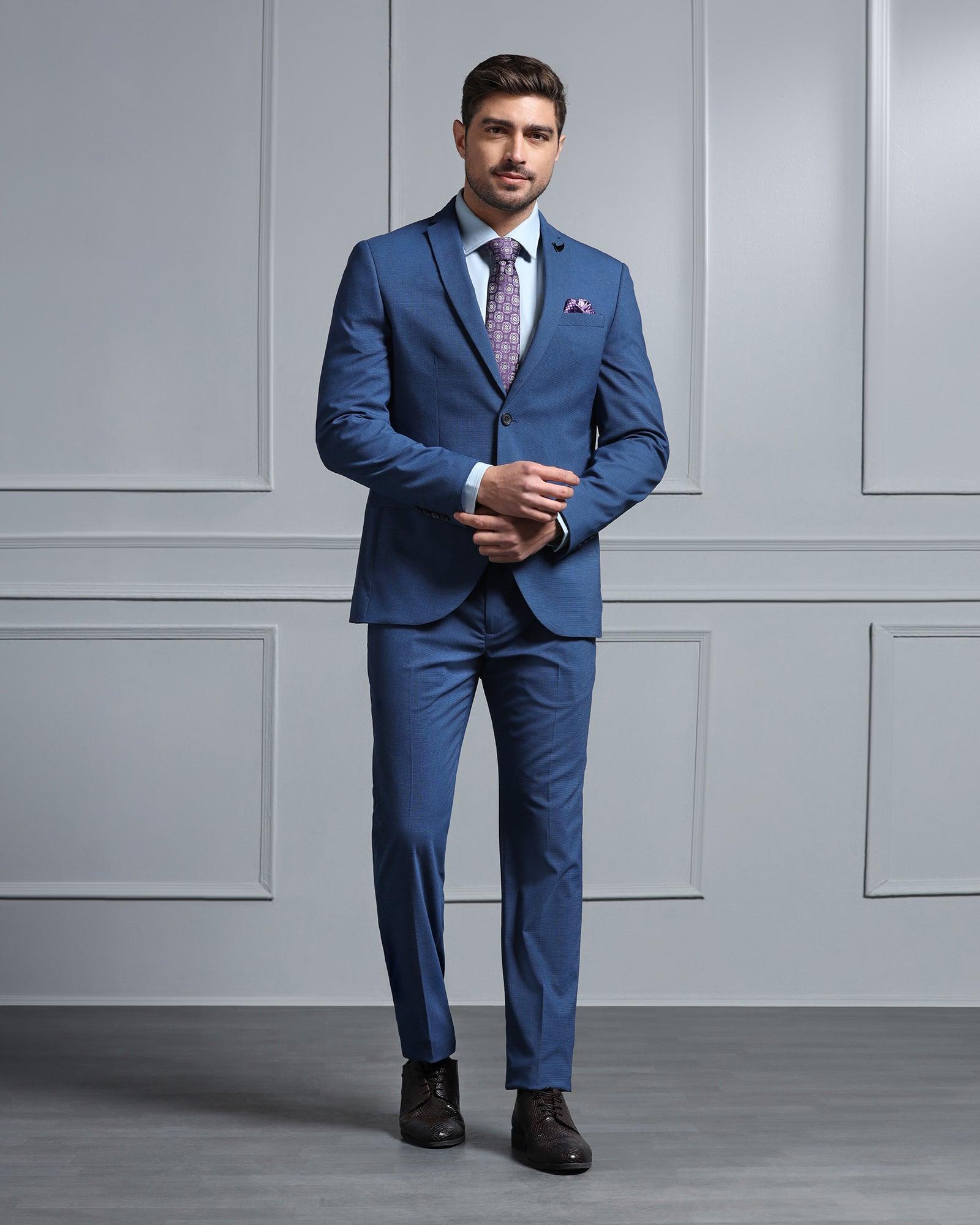 Two Piece Navy Textured Formal Suits - Waves - Blackberrys