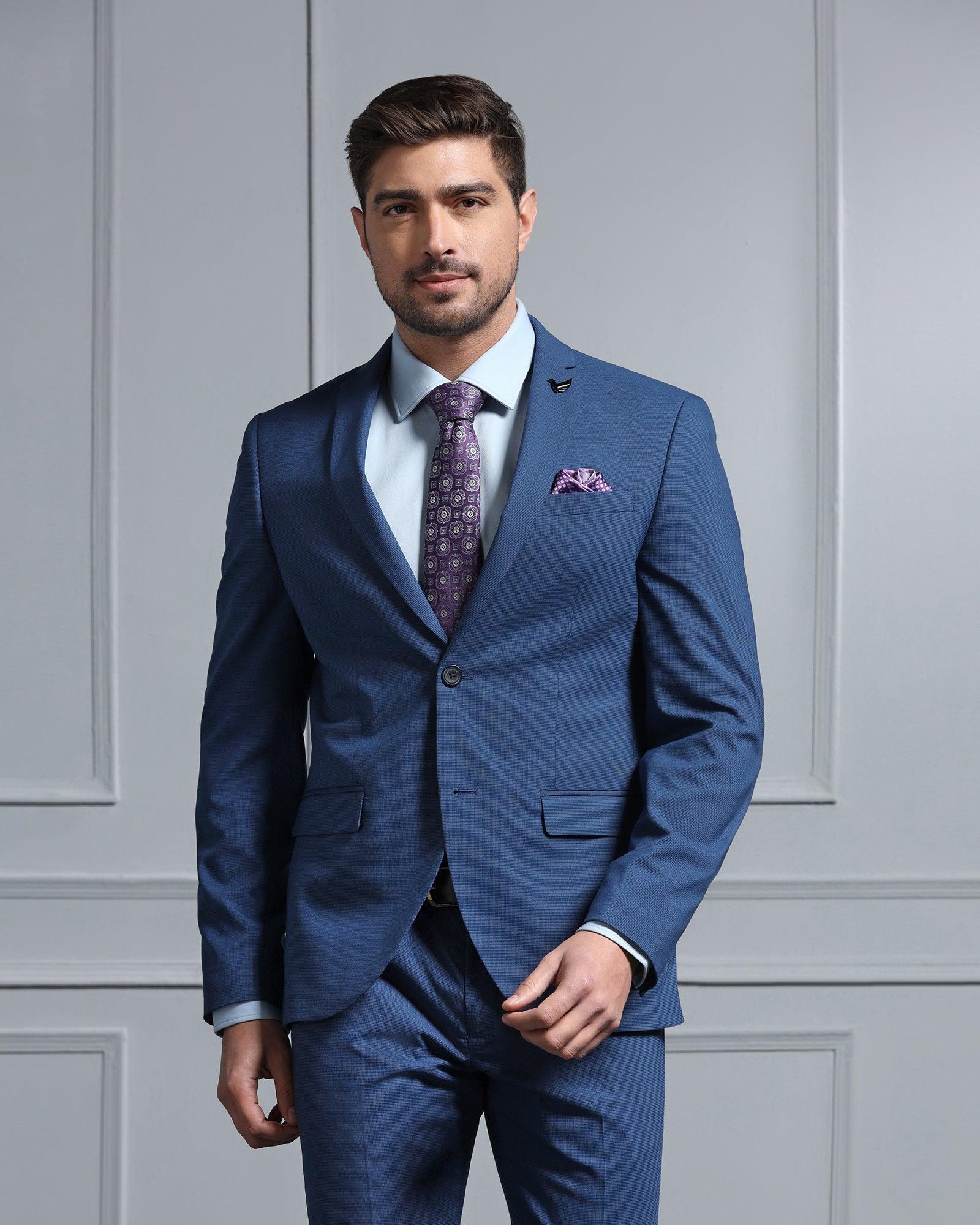 Two Piece Navy Textured Formal Suits - Waves - Blackberrys