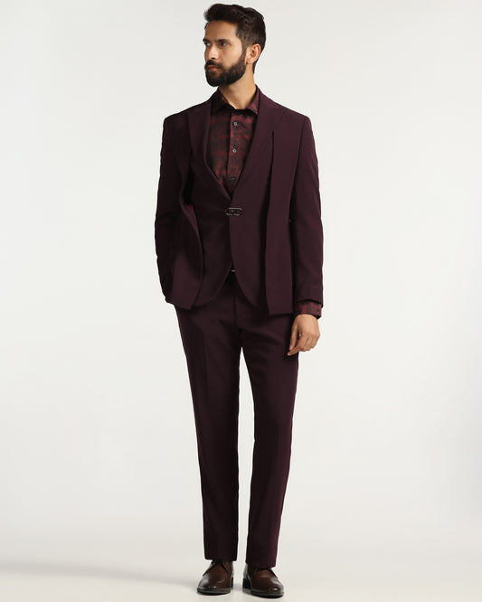 Two Piece Wine Solid Formal Suit - Rhine