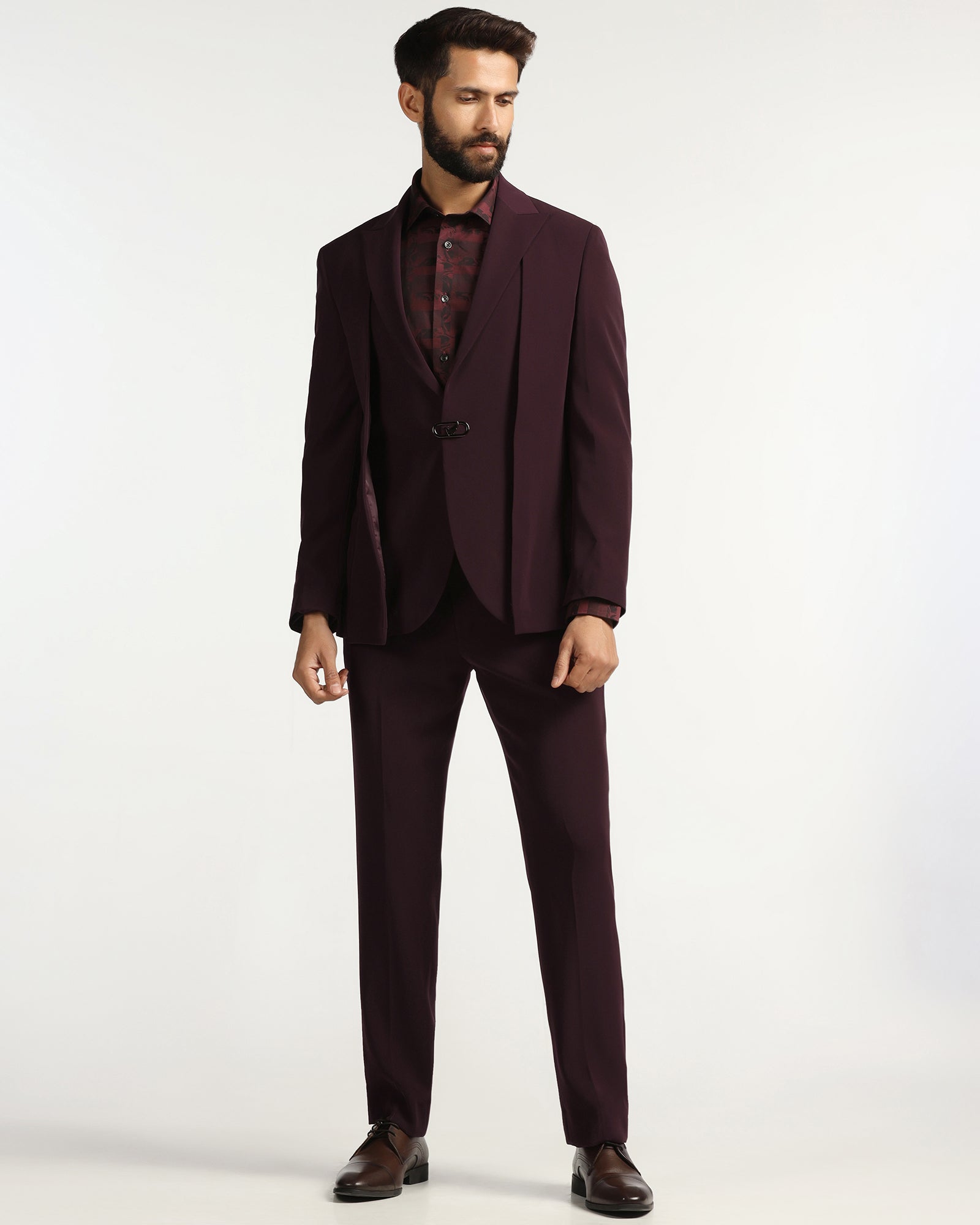 Two Piece Wine Solid Formal Suit - Rhine