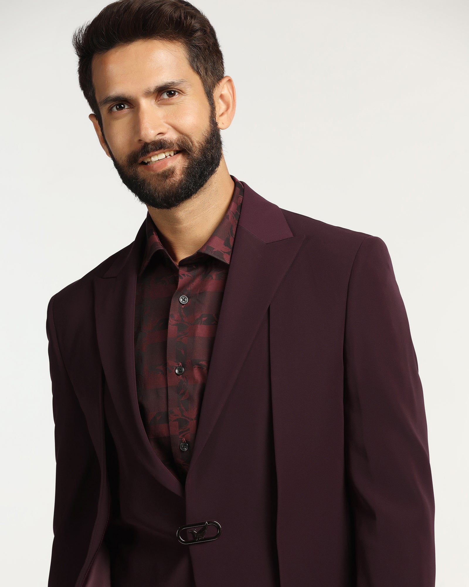 Two Piece Wine Solid Formal Suit - Rhine