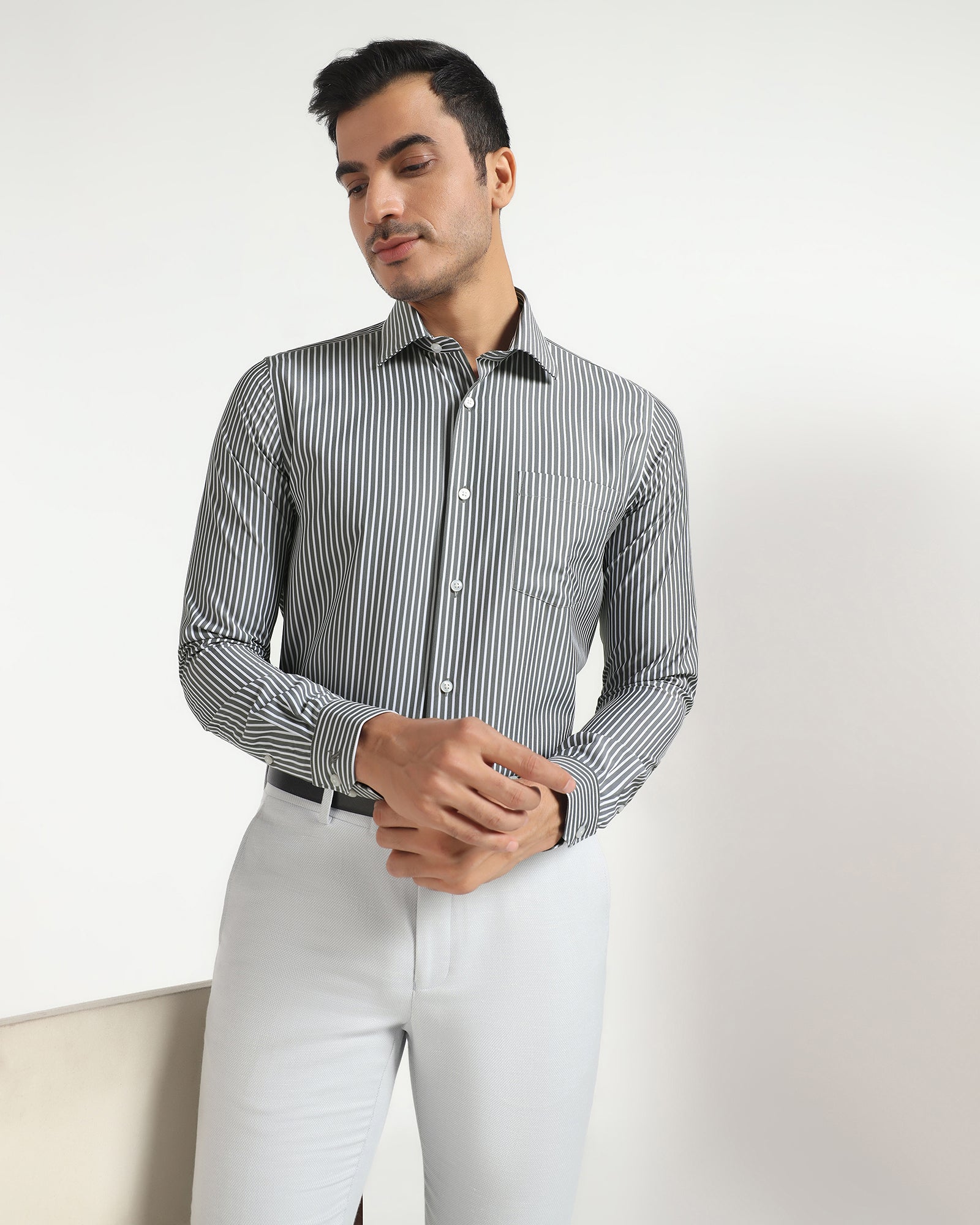 Non Iron Formal Grey Stripe Shirt - Intex
