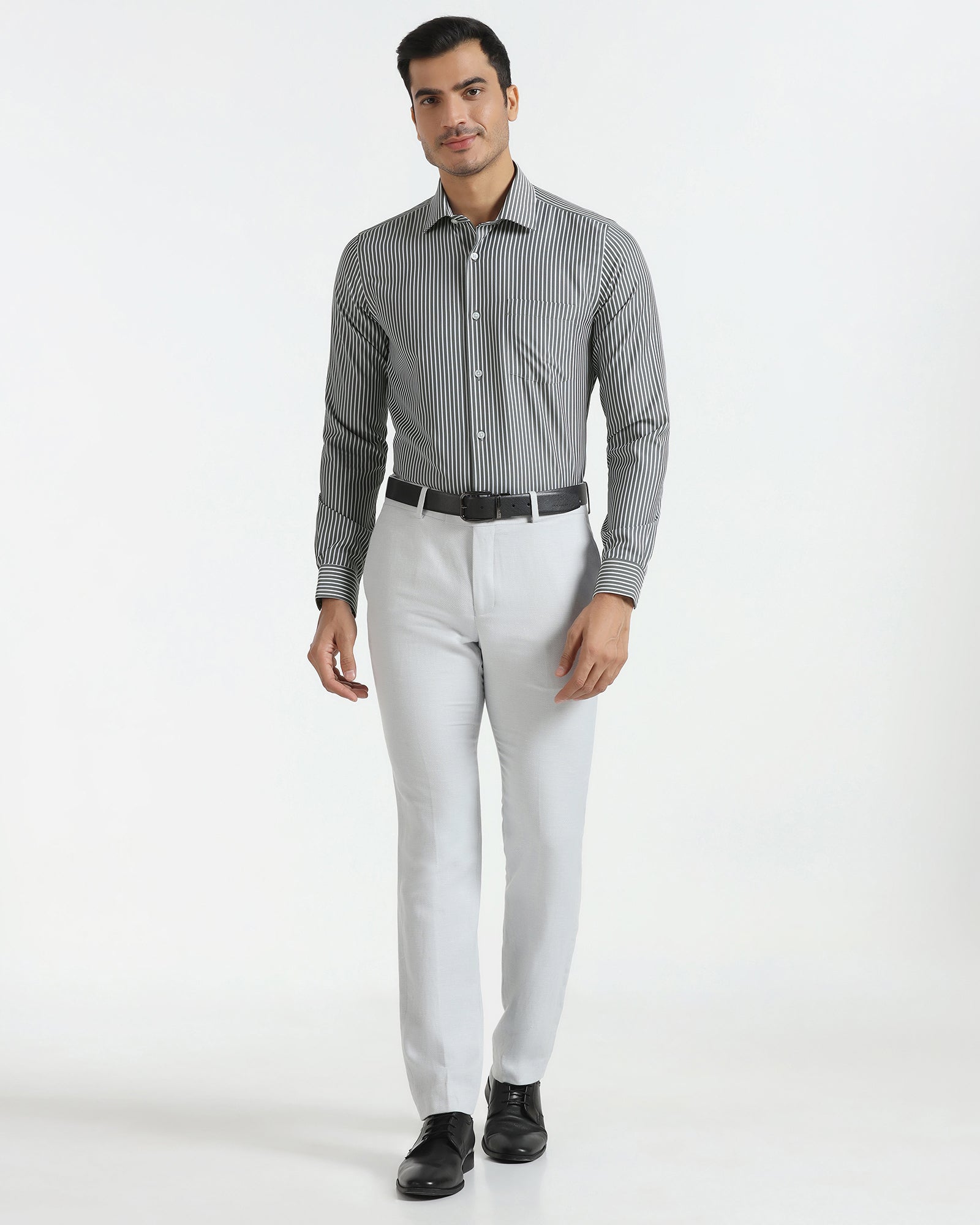 Non Iron Formal Grey Stripe Shirt - Intex