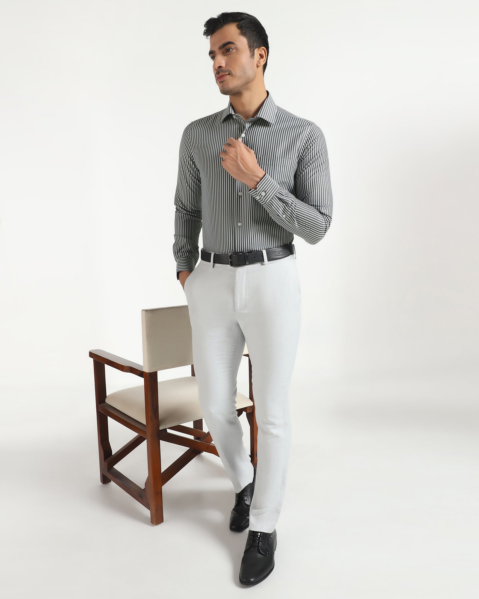 Non Iron Formal Grey Stripe Shirt - Intex