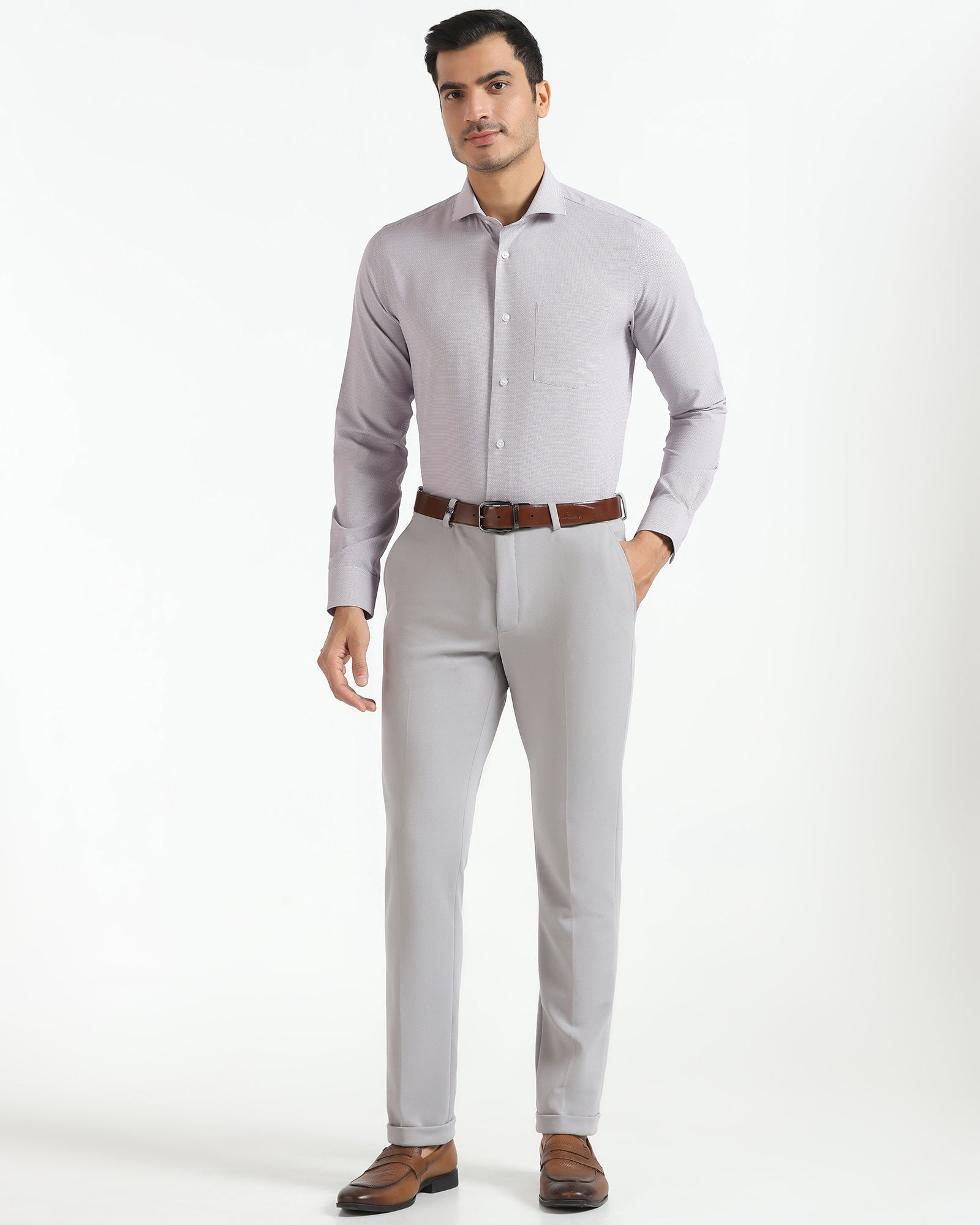 Non Iron Formal Purple Textured Shirt - Ivis