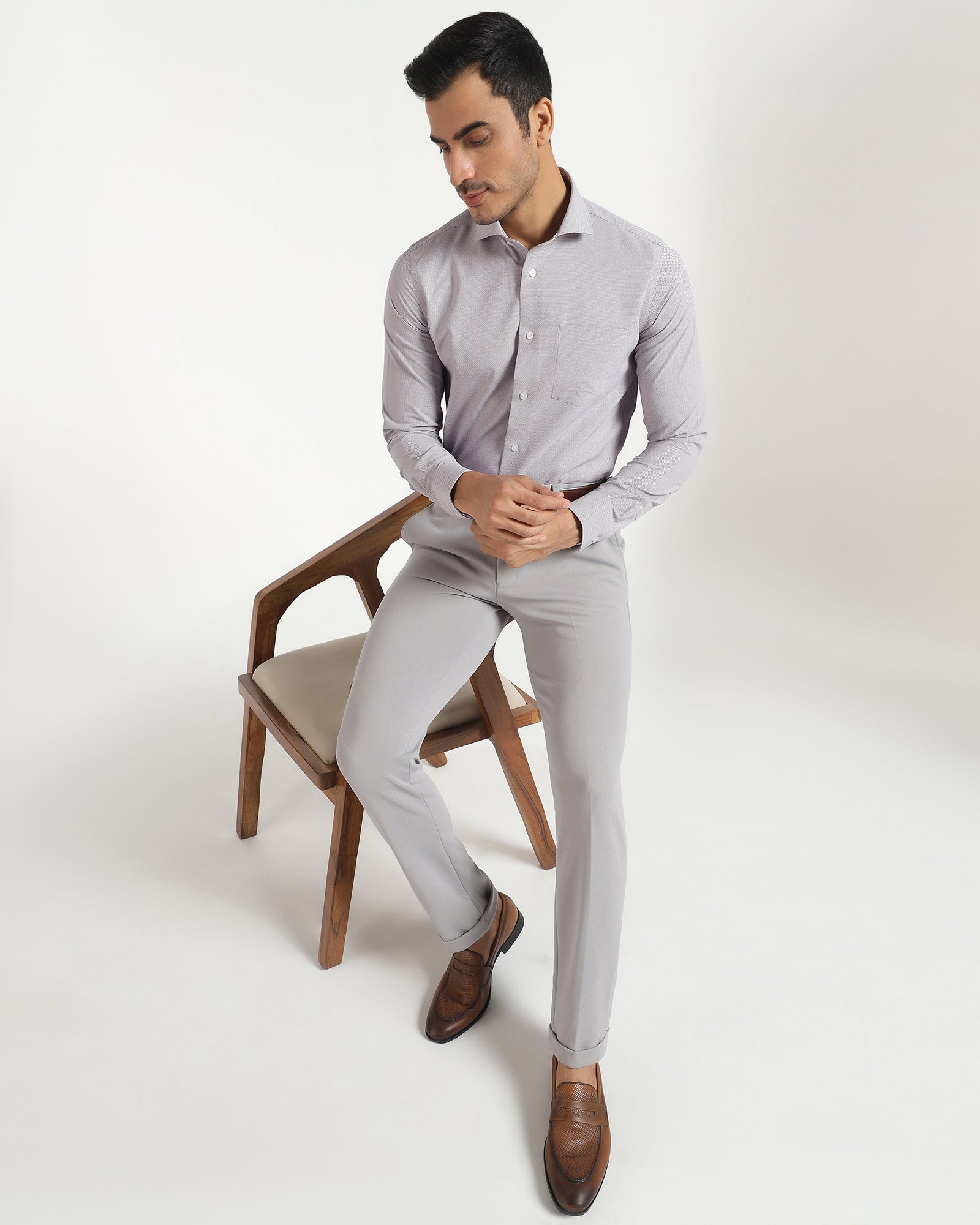 Non Iron Formal Purple Textured Shirt - Ivis