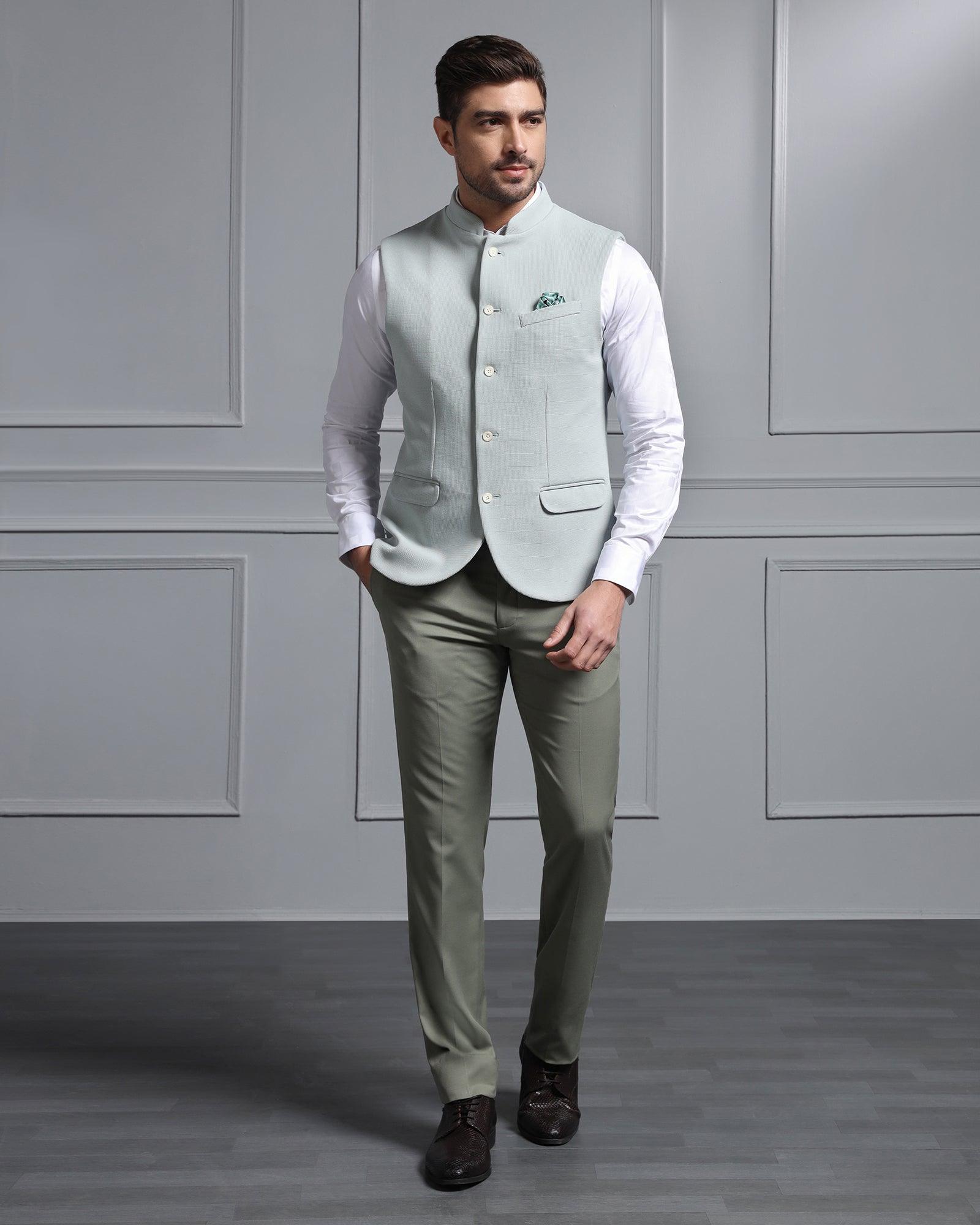 Bandhgala Formal Mint Textured Waistcoat - Cade - Blackberrys