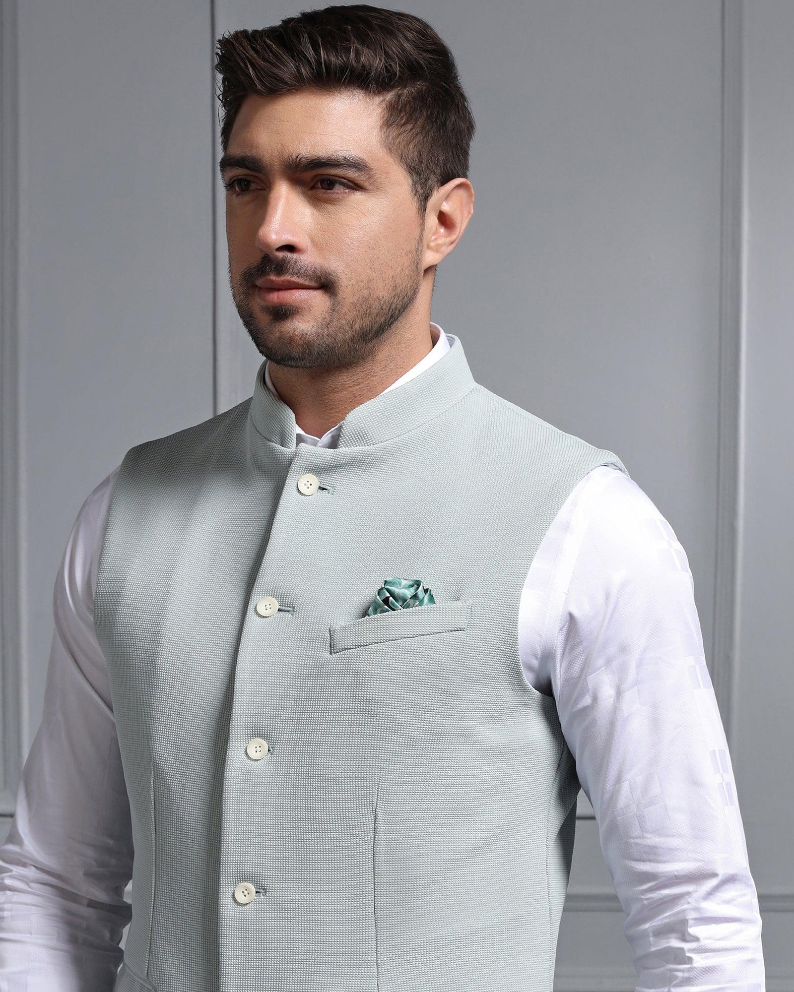 Bandhgala Formal Mint Textured Waistcoat - Cade - Blackberrys
