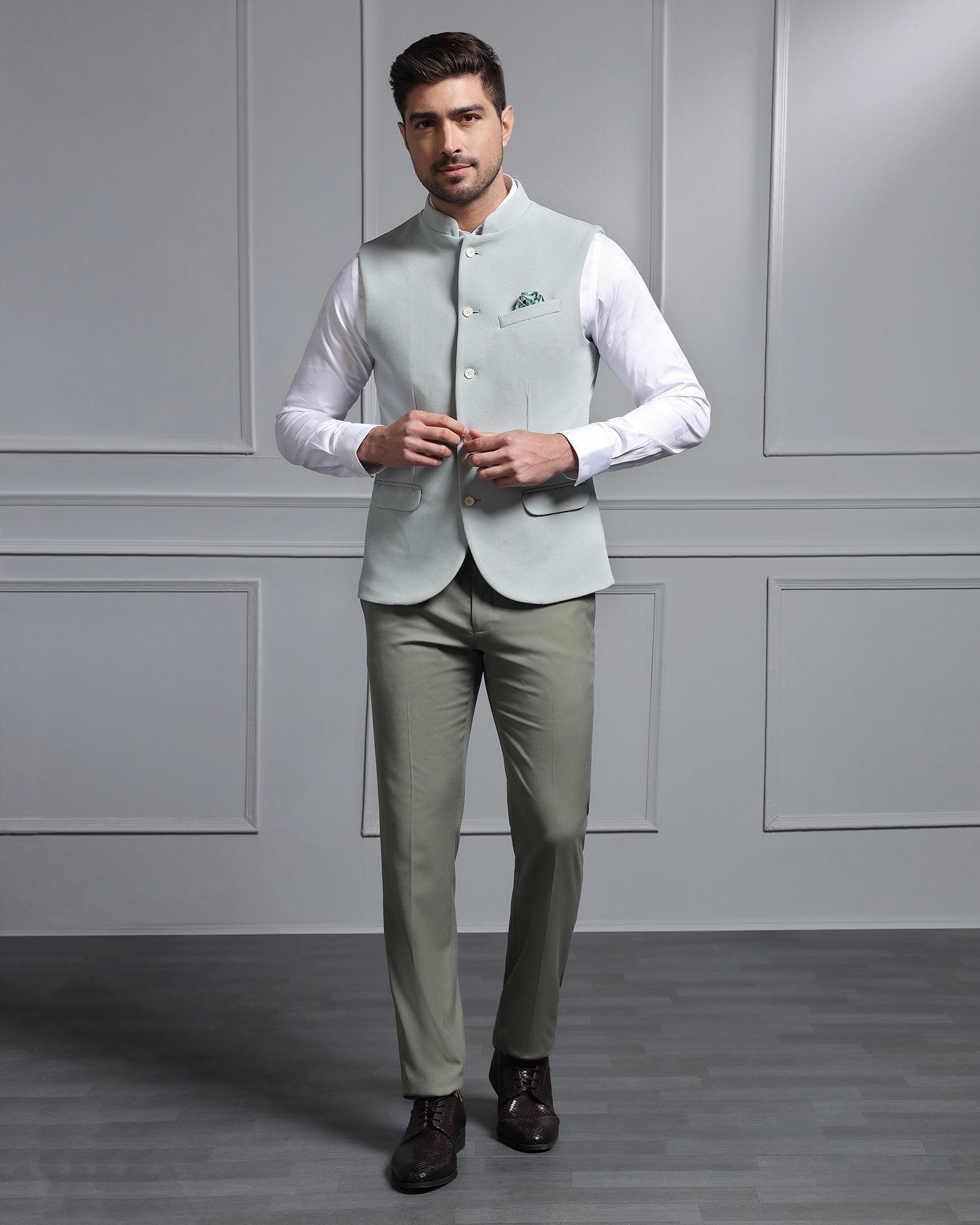 Bandhgala Formal Mint Textured Waistcoat - Cade - Blackberrys