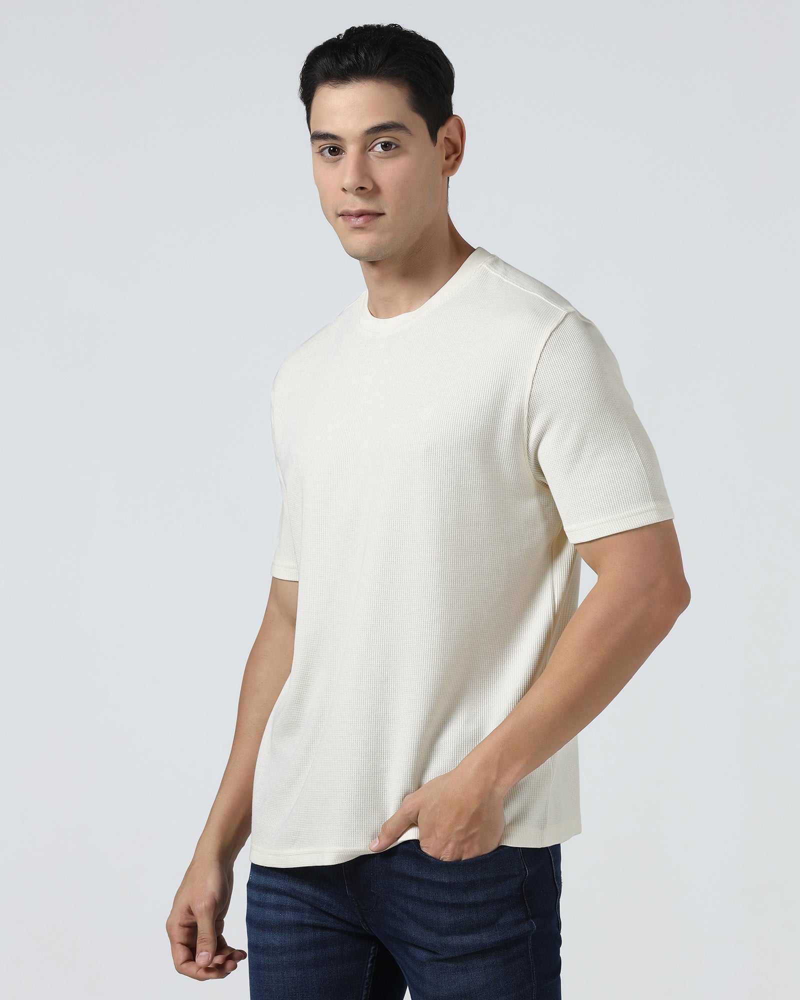 White Crew Neck Textured T-Shirt - Lord