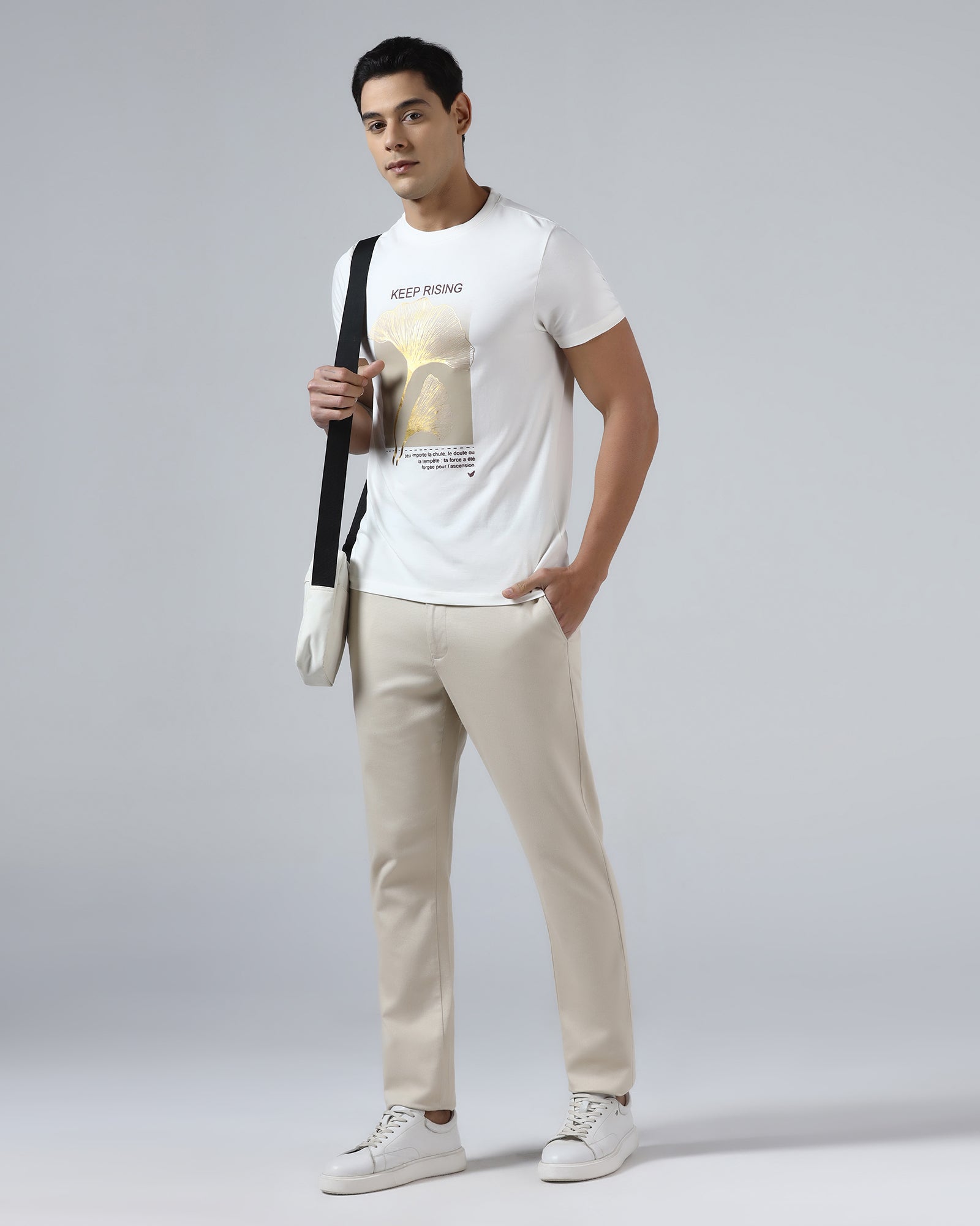 White Crew Neck Printed T-Shirt - James