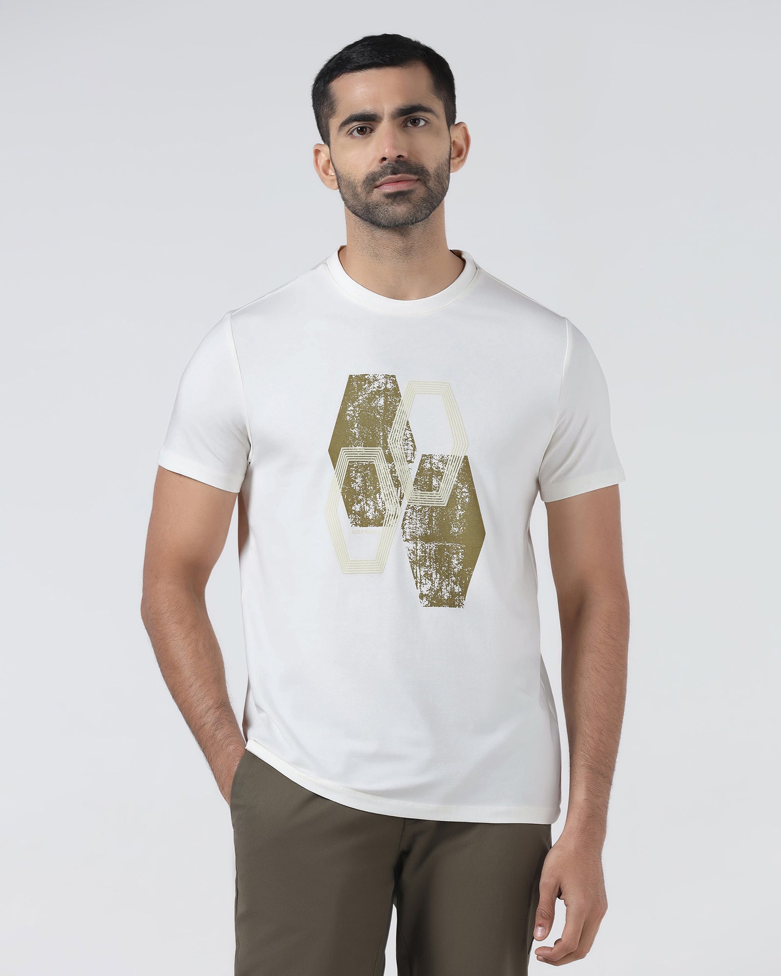 White Crew Neck Printed T-Shirt - Moaning