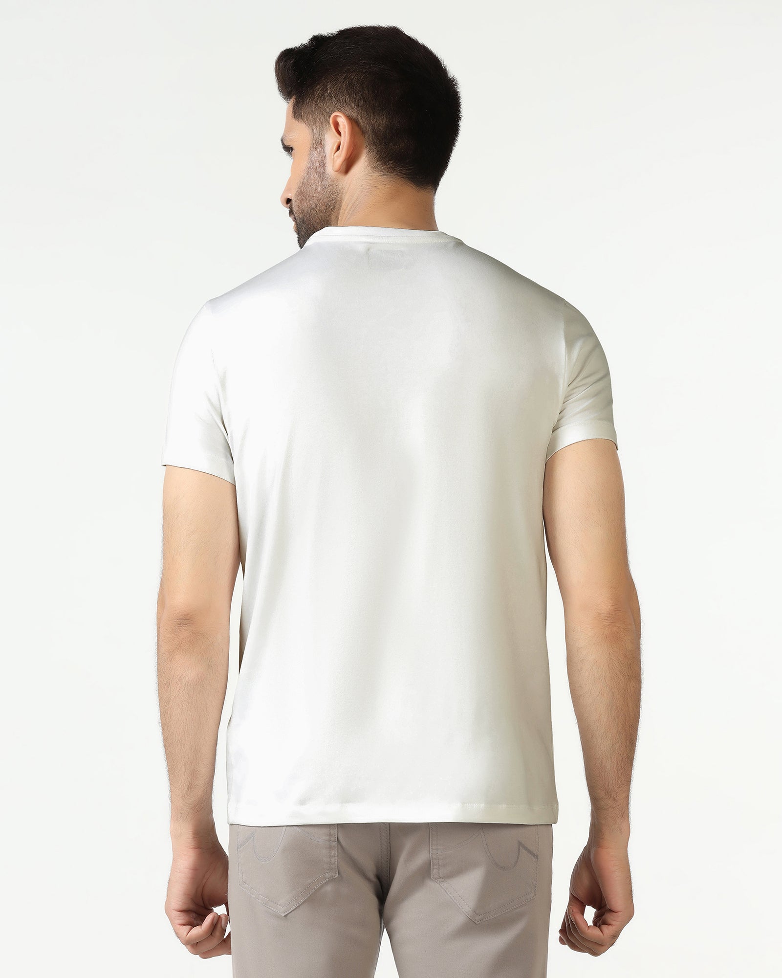 White Crew Neck Solid T-Shirt - Fly