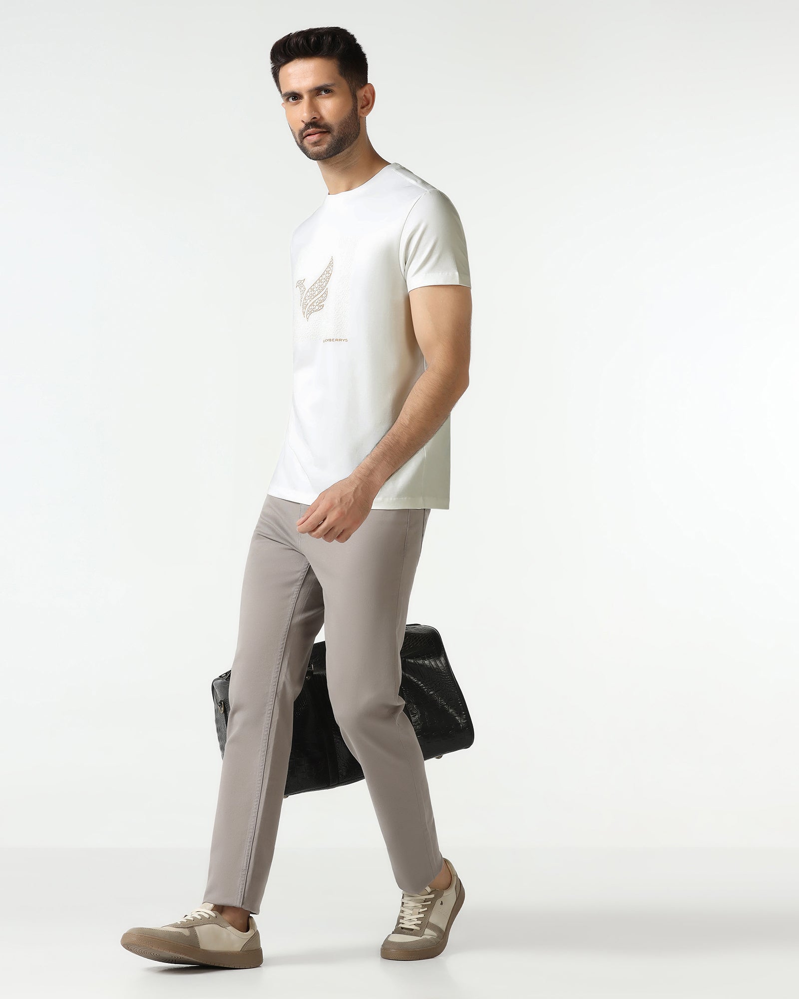 White Crew Neck Solid T-Shirt - Fly