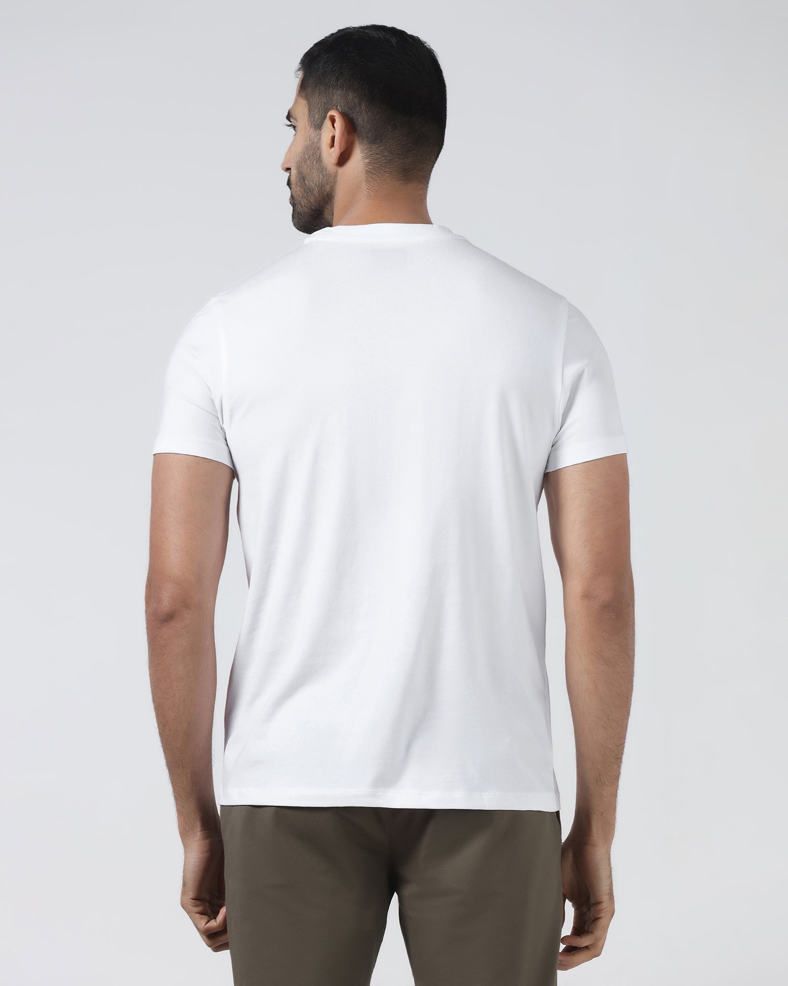 White Crew Neck Solid T-Shirt - Rising