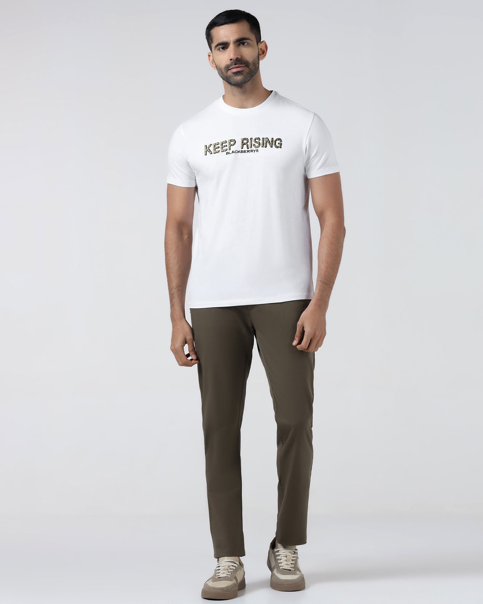 White Crew Neck Solid T-Shirt - Rising