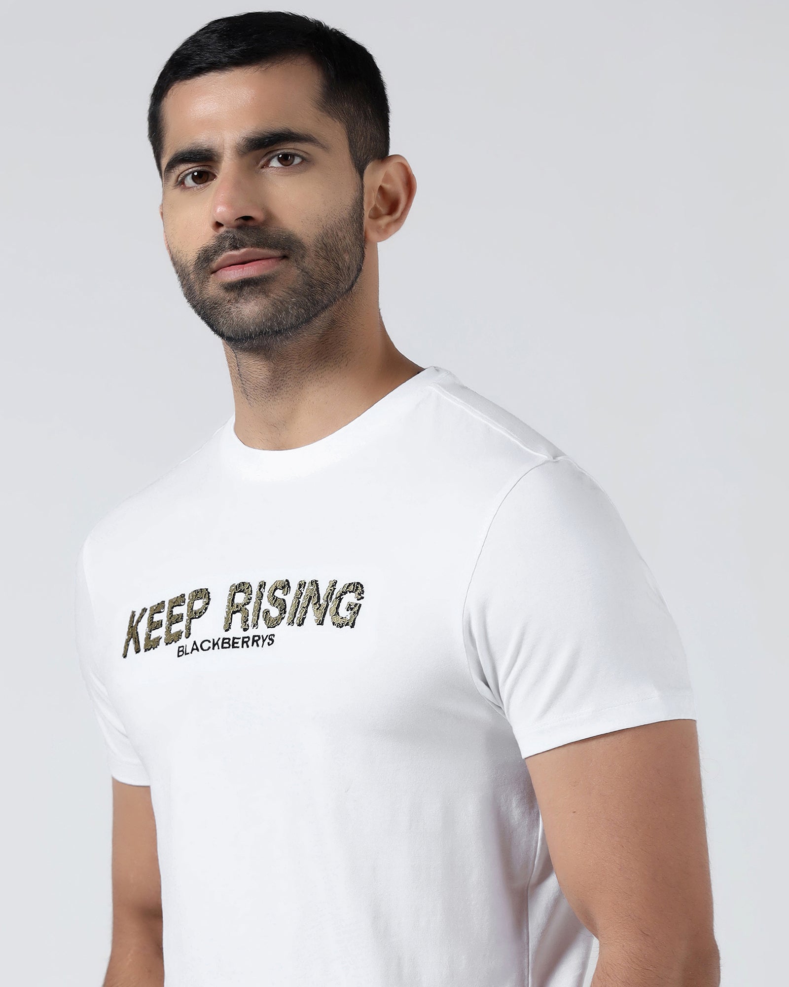 White Crew Neck Solid T-Shirt - Rising