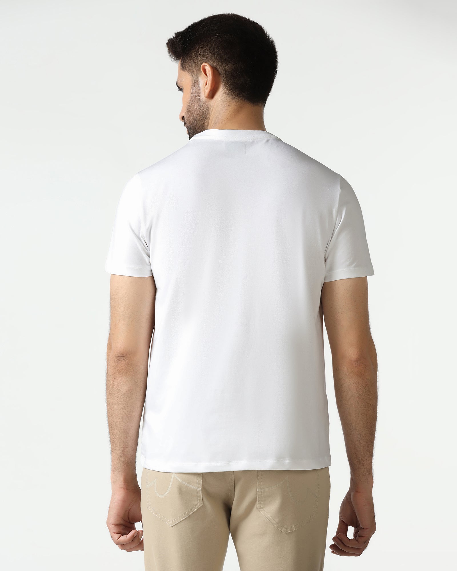 White Crew Neck Solid T-Shirt - Rust