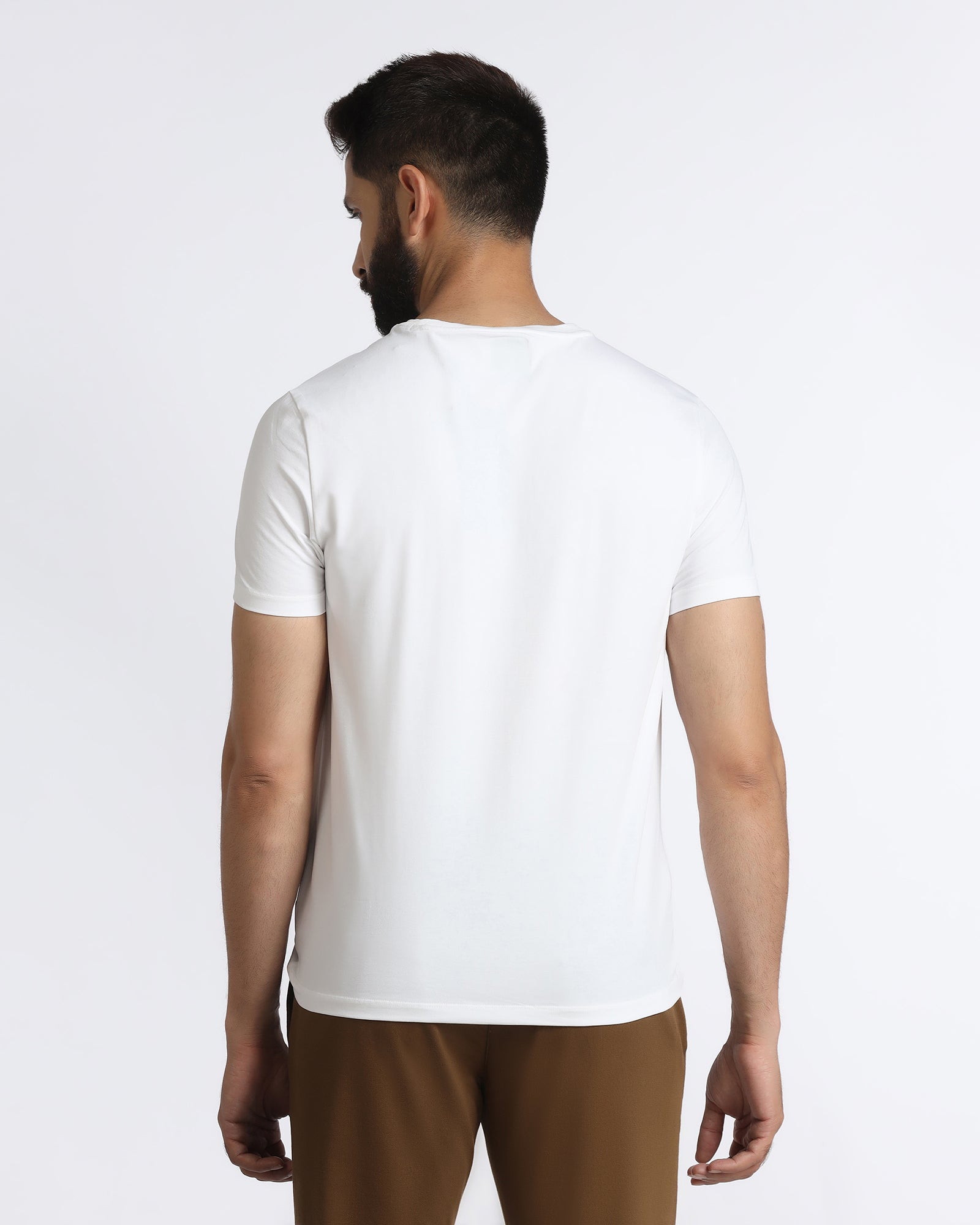 White Crew Neck Textured T-Shirt - Crown