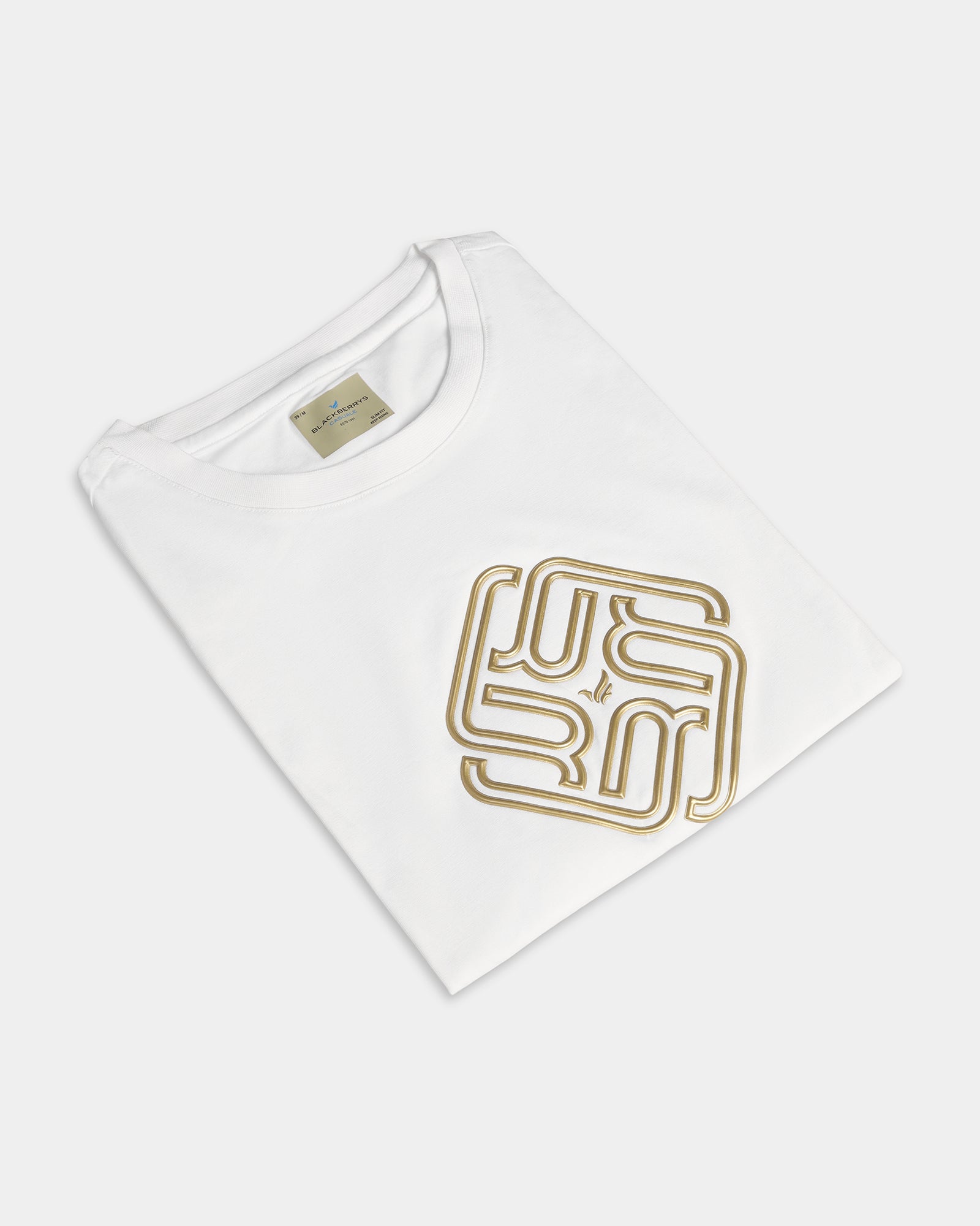 White Crew Neck Textured T-Shirt - Crown