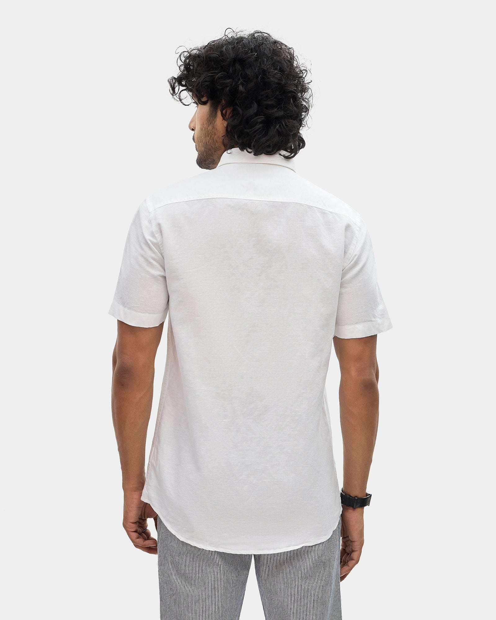 White Half Sleeve Linen Solid Shirt - Cleo
