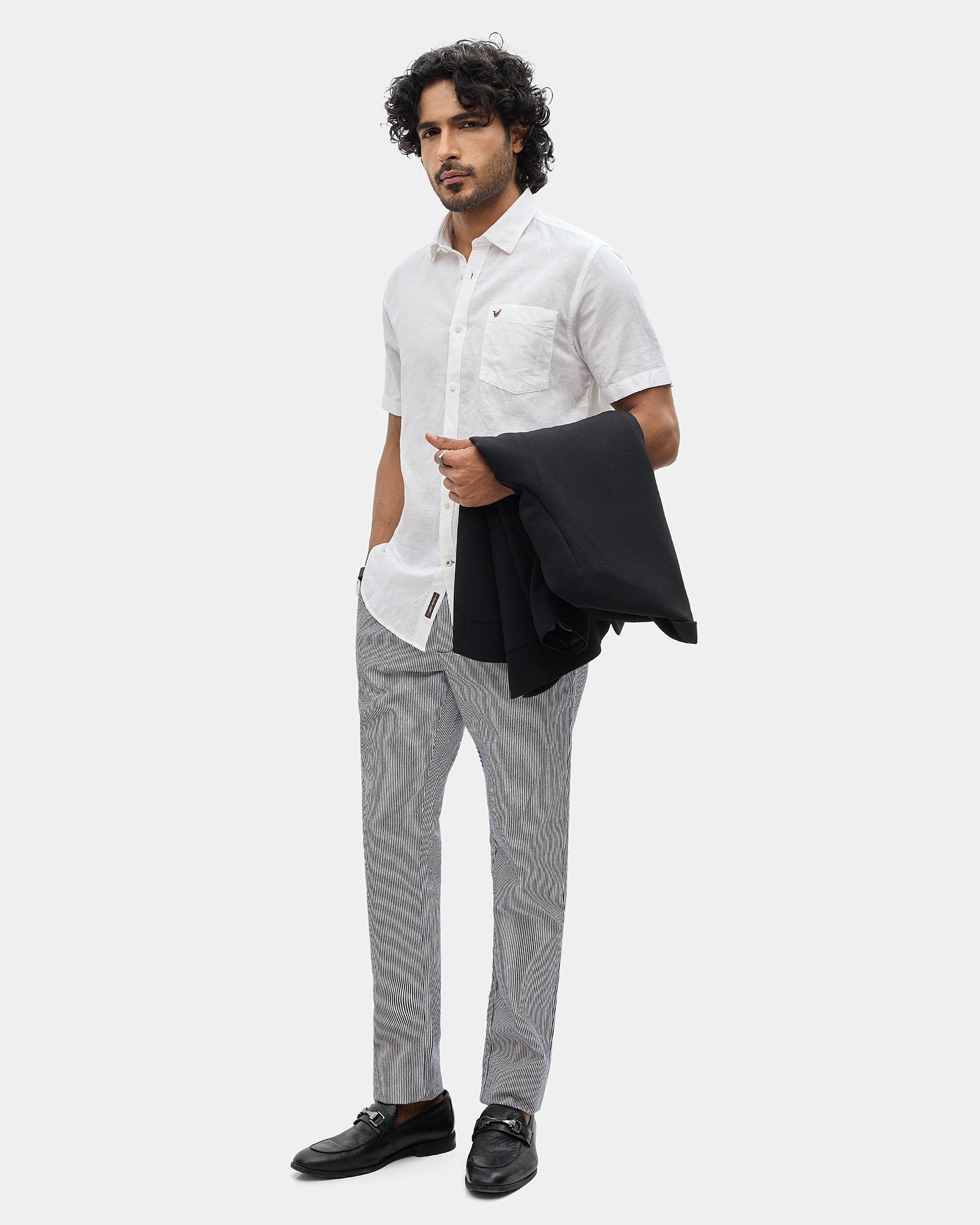 White Half Sleeve Linen Solid Shirt - Cleo