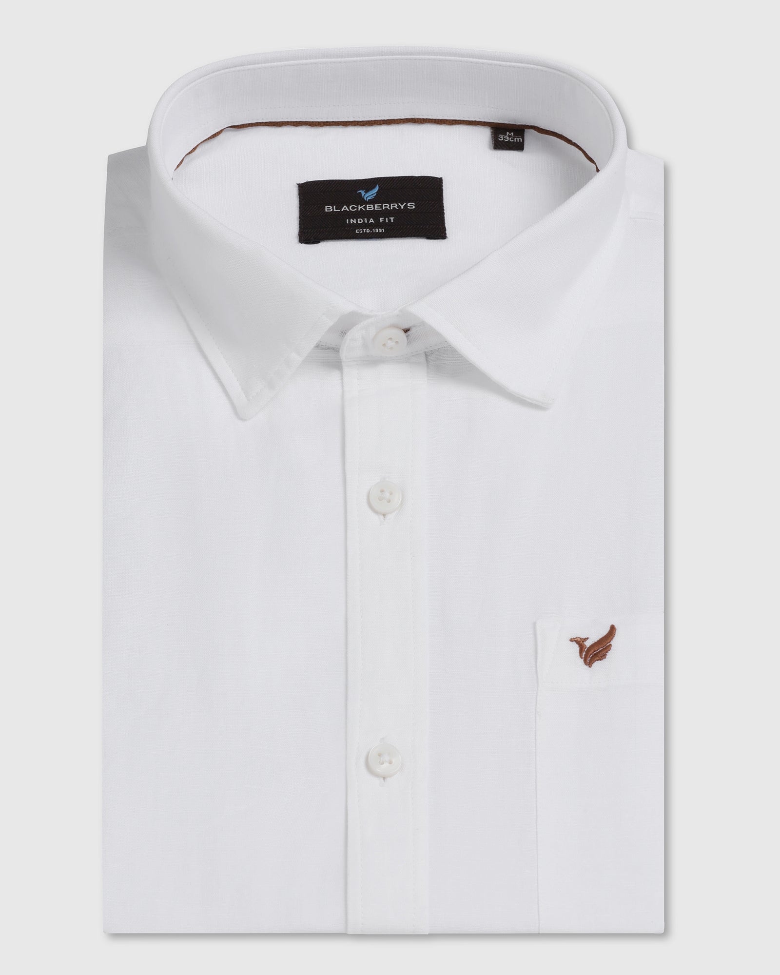 White Half Sleeve Linen Solid Shirt - Salmon