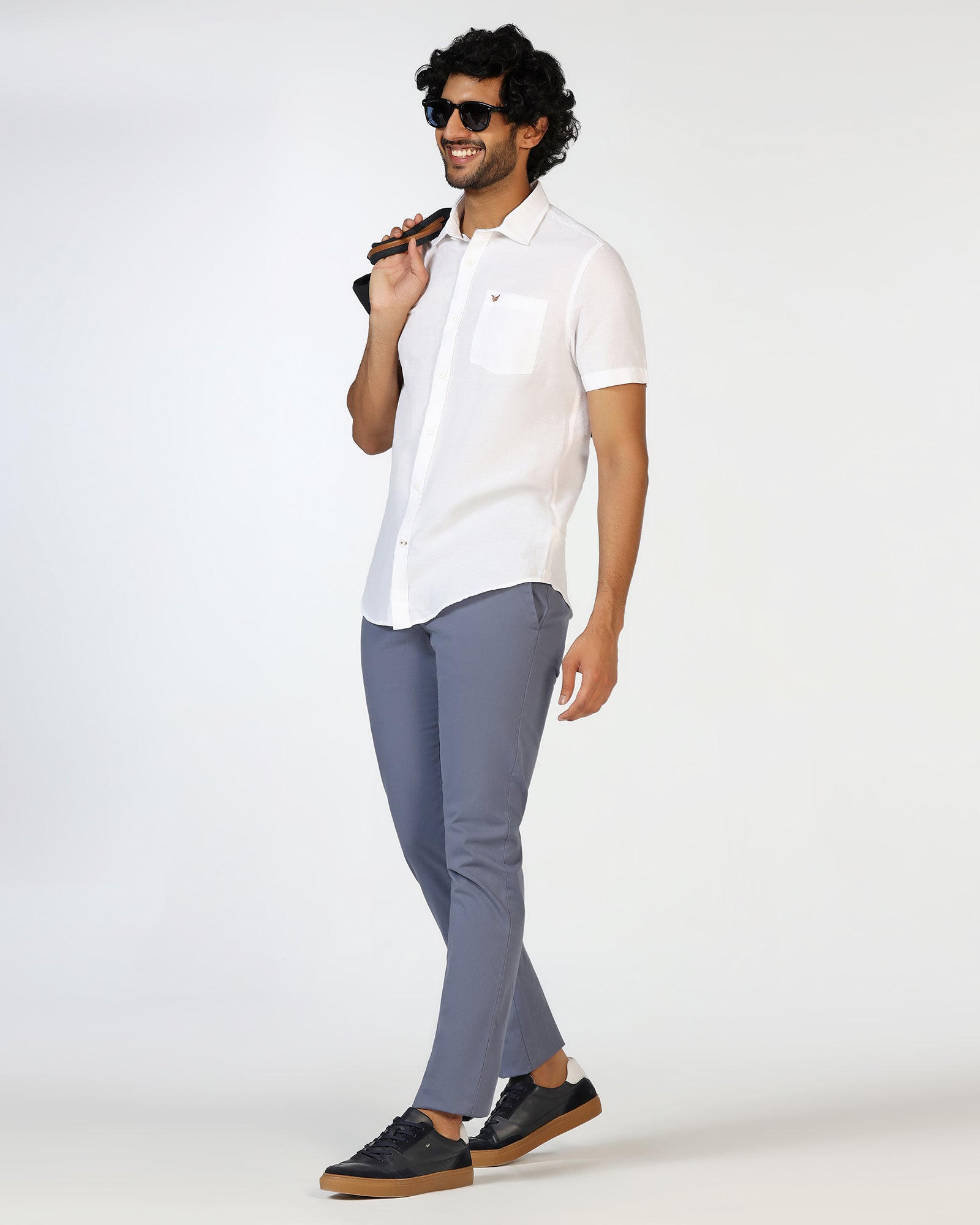 White Half Sleeve Linen Solid Shirt - Salmon