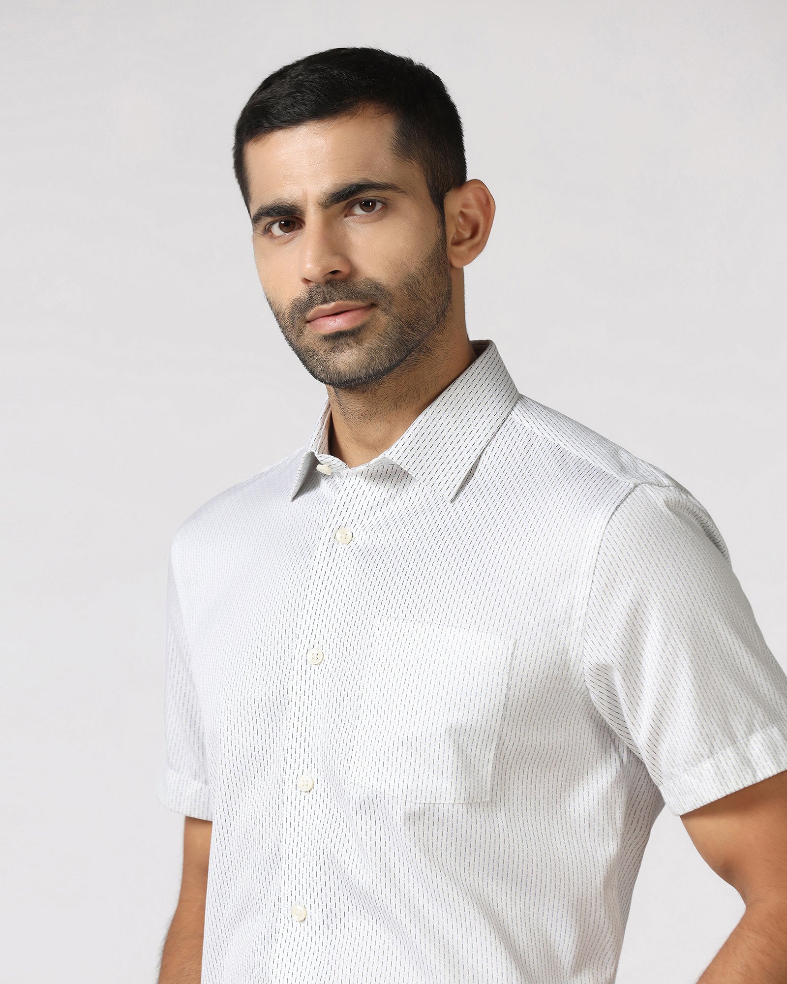 White Half Sleeve Non Iron Printed Shirt - Radiant