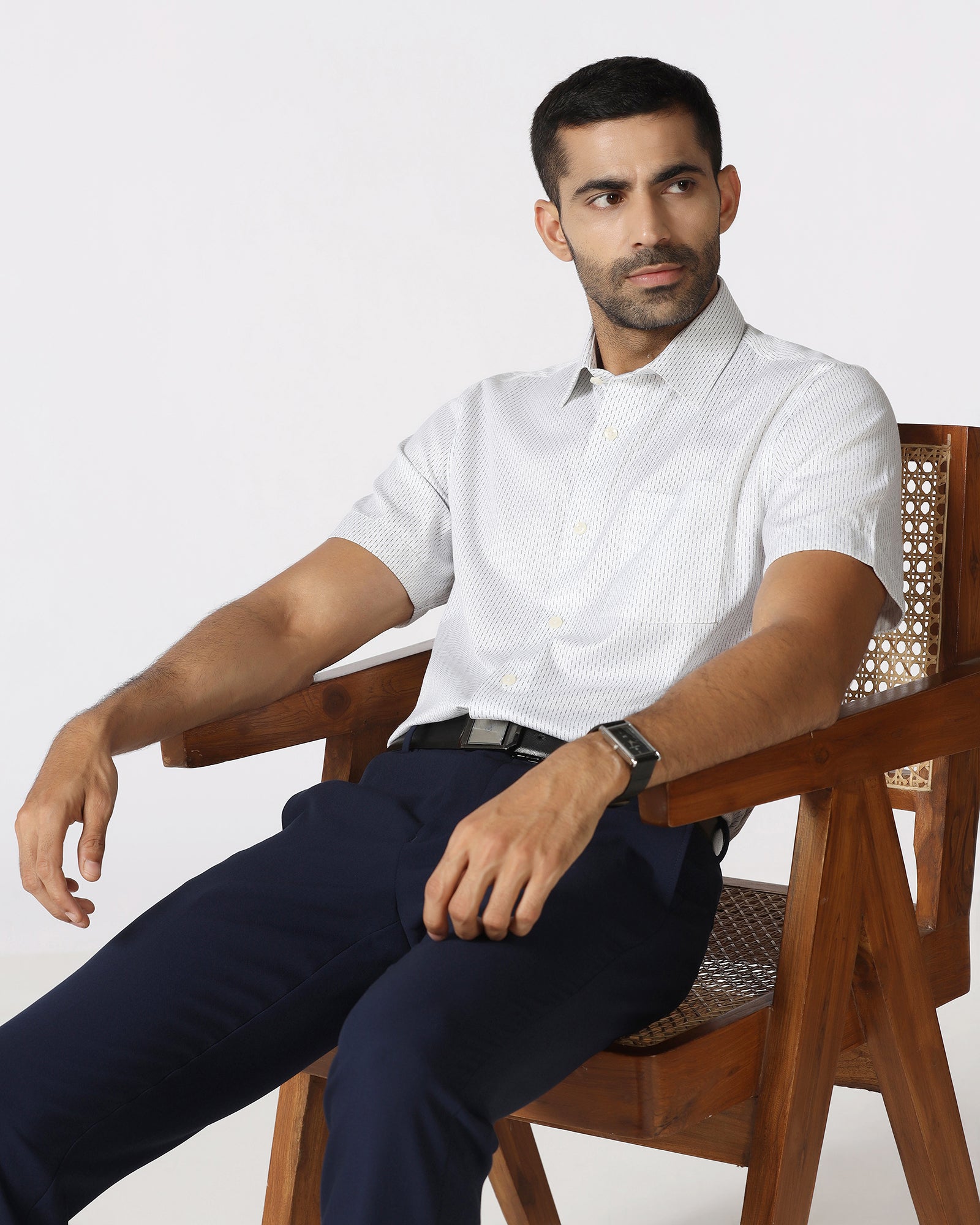 White Half Sleeve Non Iron Printed Shirt - Radiant