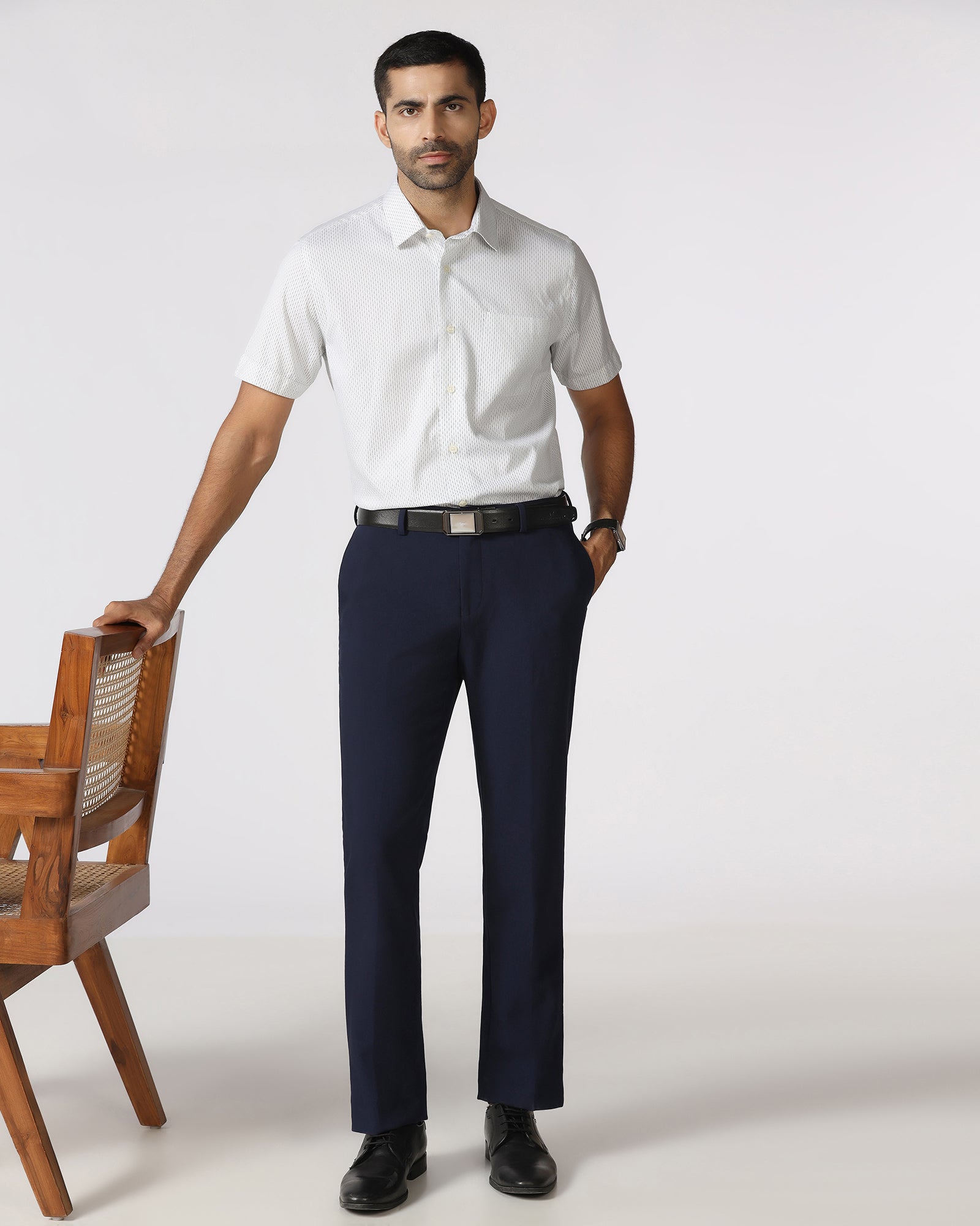 White Half Sleeve Non Iron Printed Shirt - Radiant