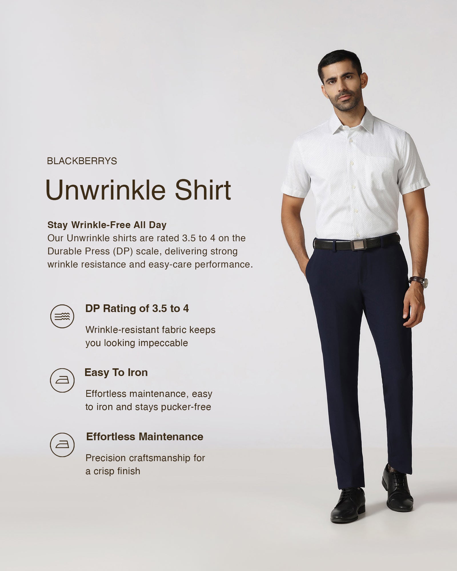 White Half Sleeve Unwrinkle Printed Shirt - Radiant