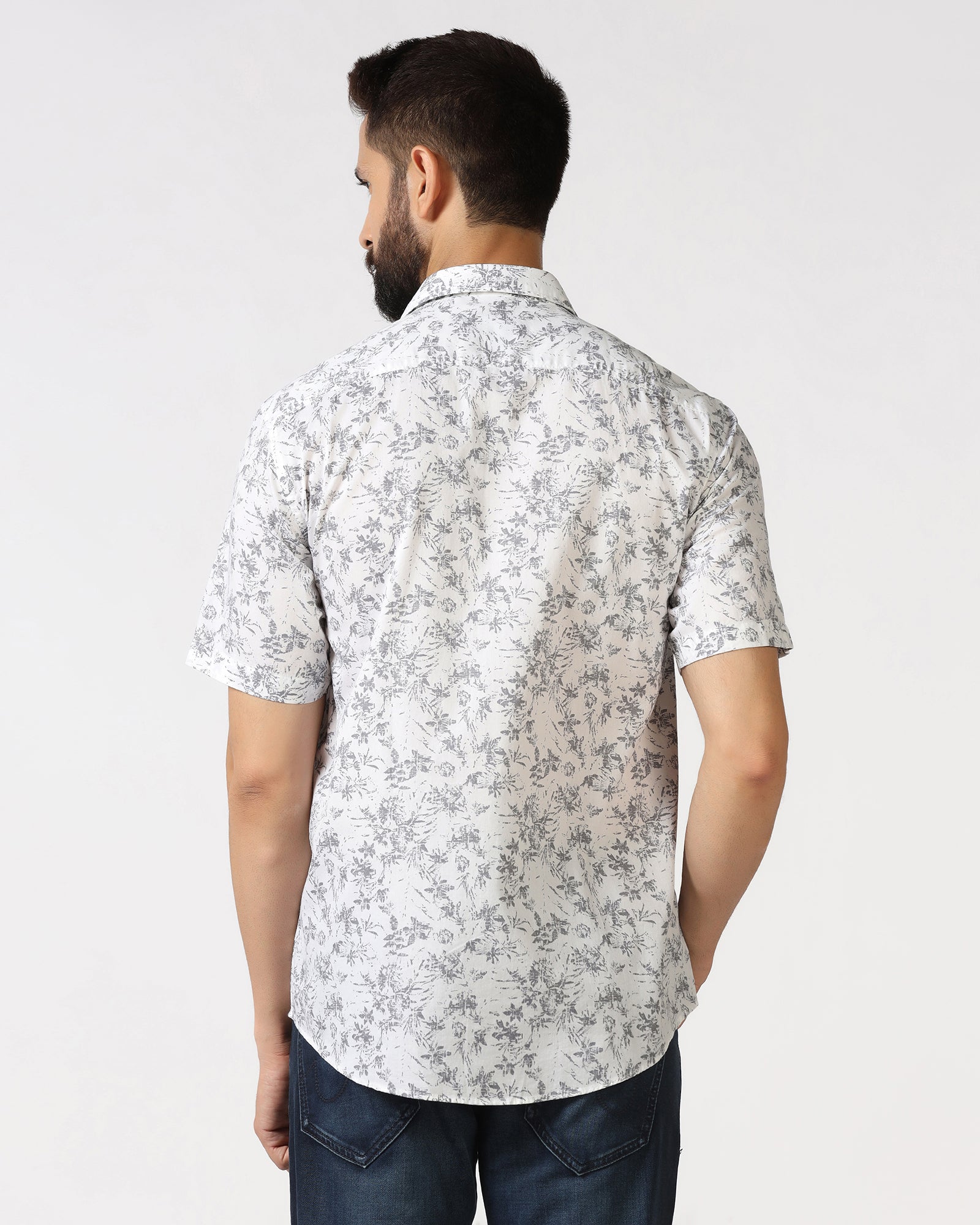 White Half Sleeve Printed Shirt - Holten