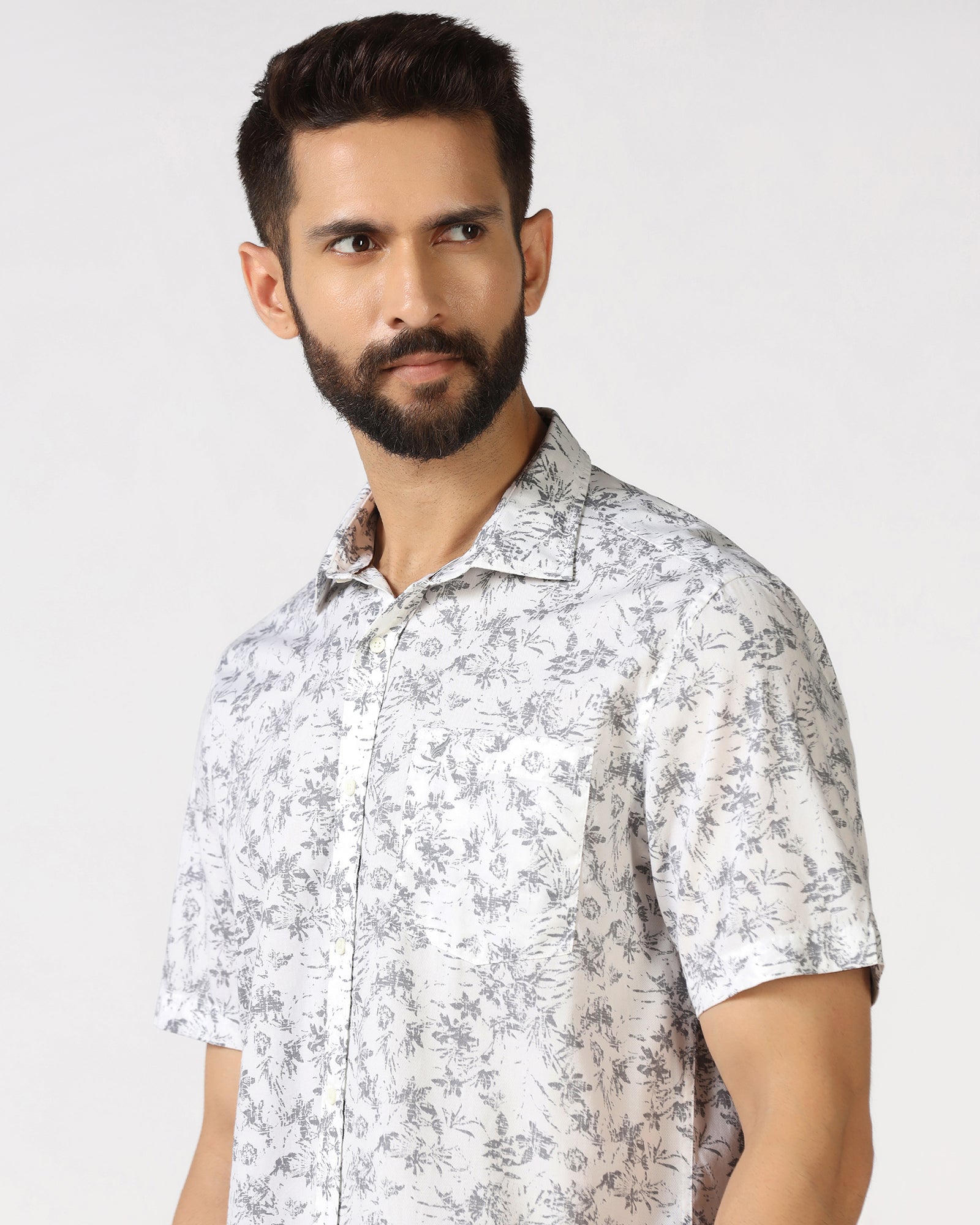 White Half Sleeve Printed Shirt - Holten