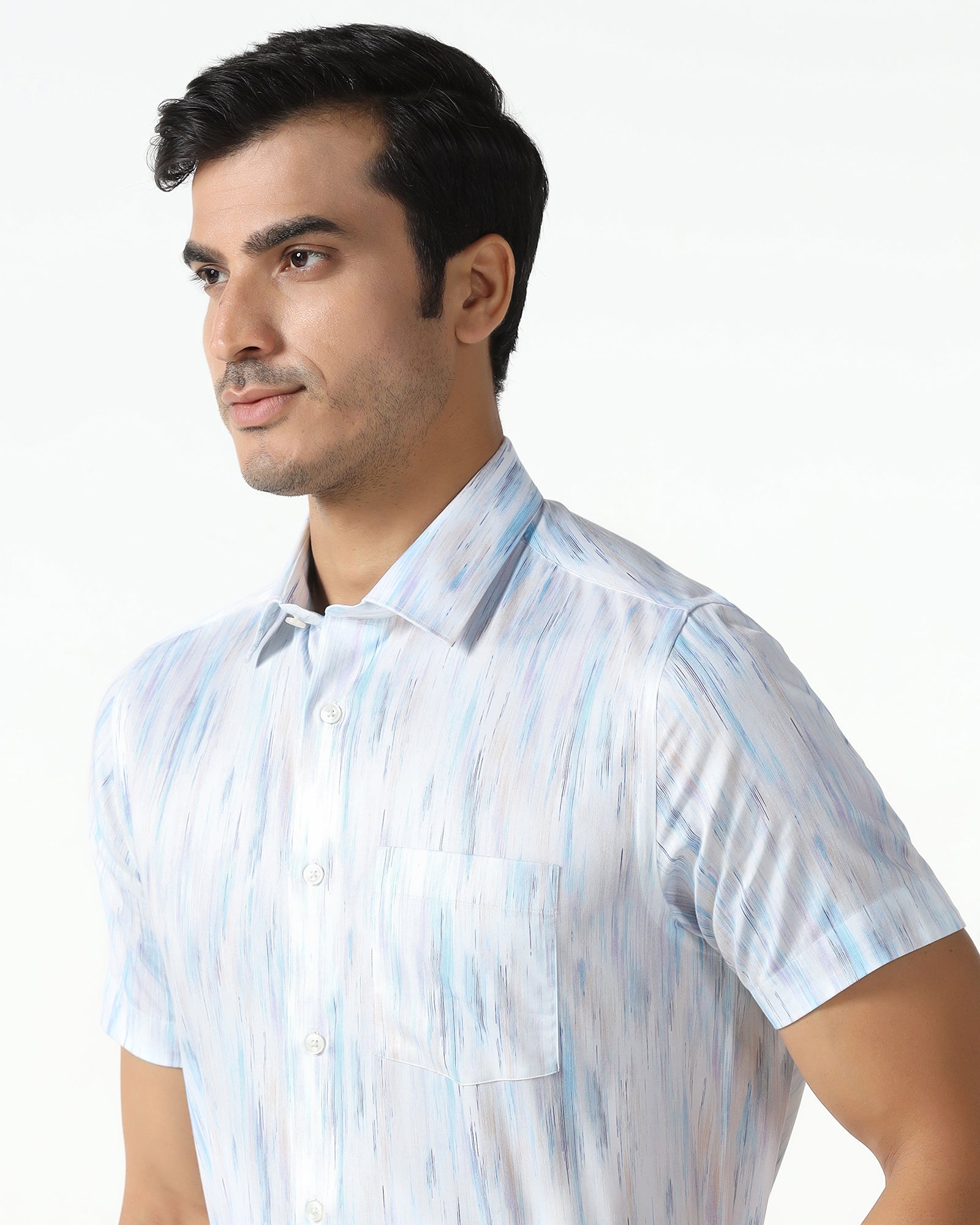 White Half Sleeve Printed Shirt - Siena