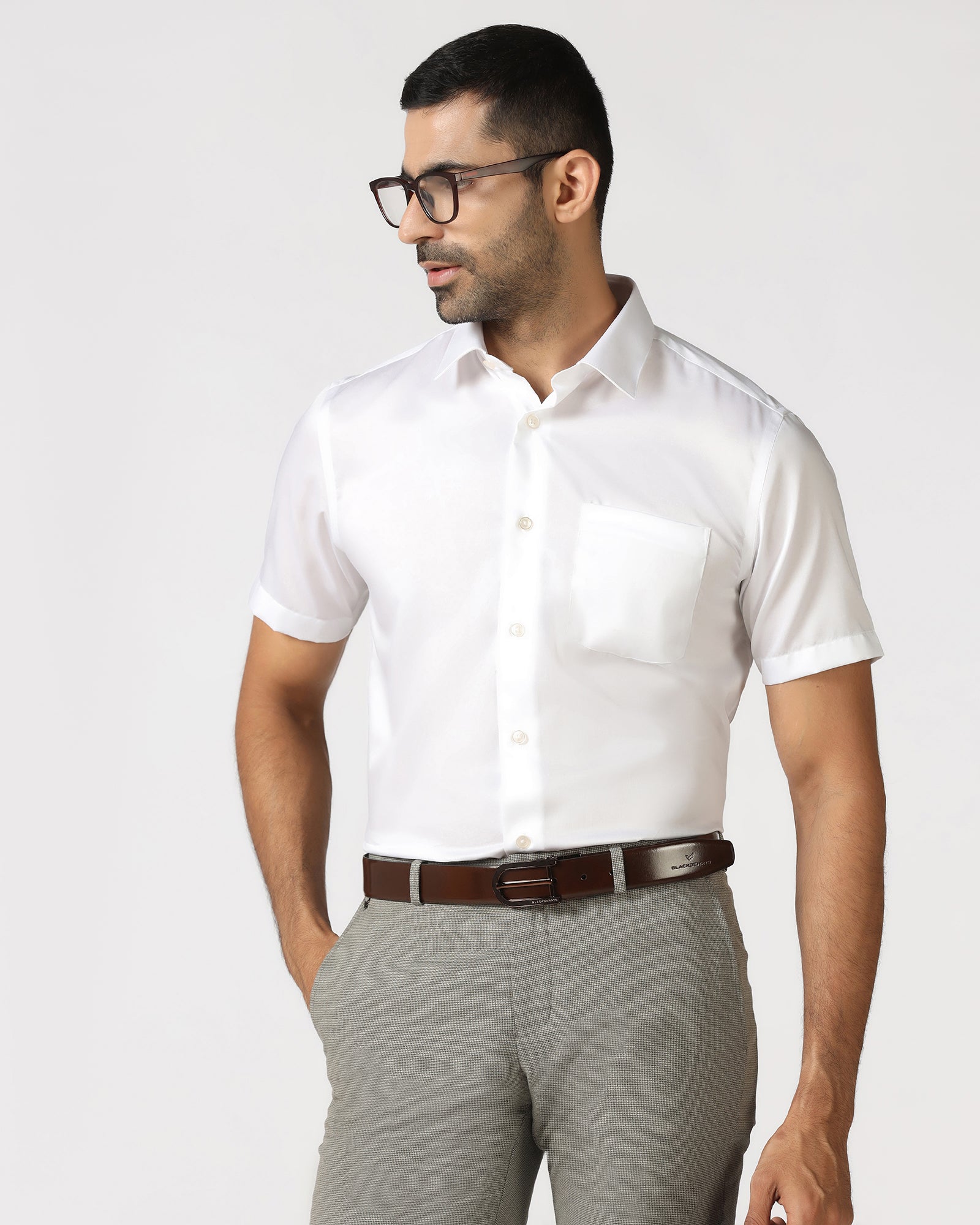 White Half Sleeve Solid Shirt - Dawn