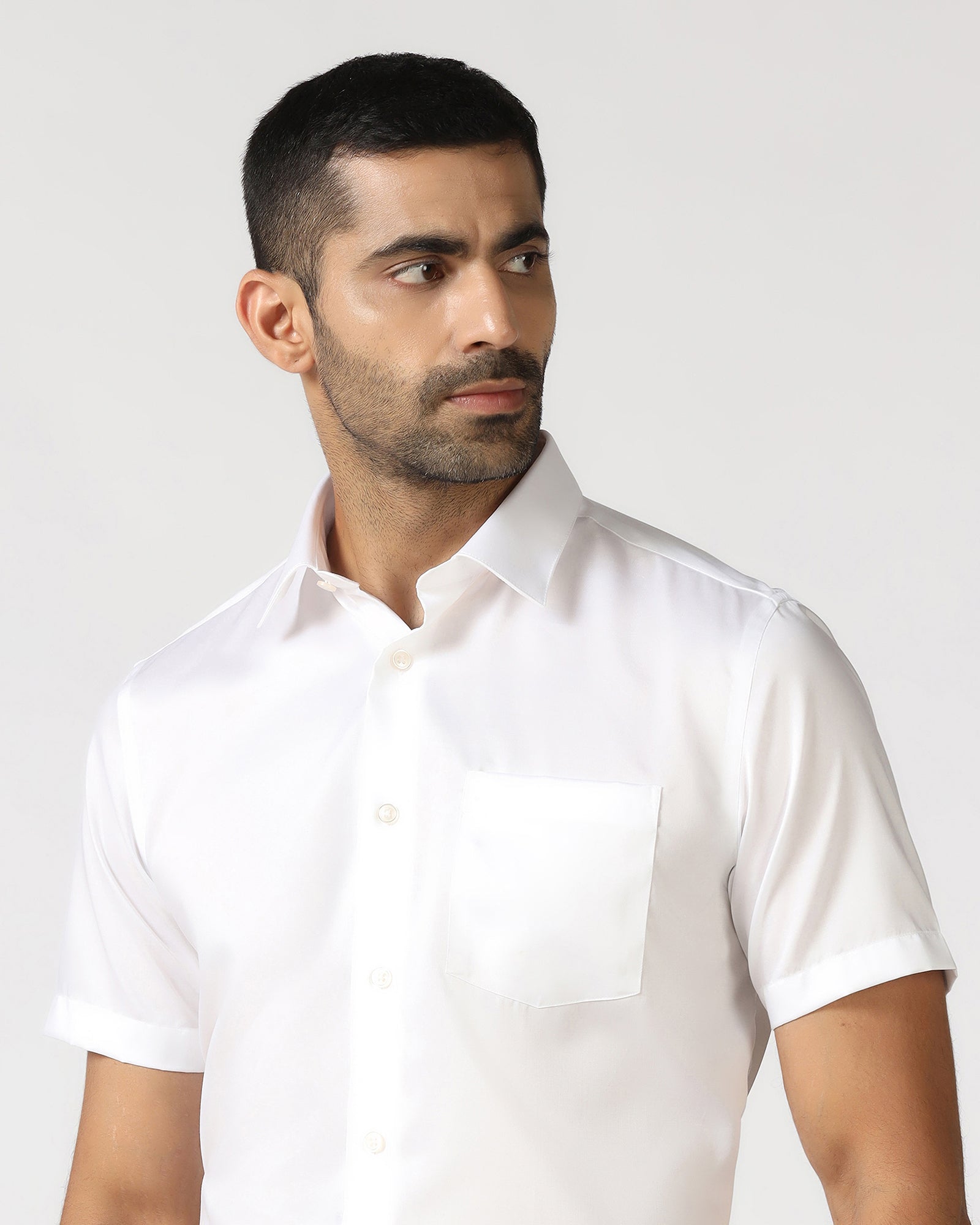 White Half Sleeve Solid Shirt - Dawn