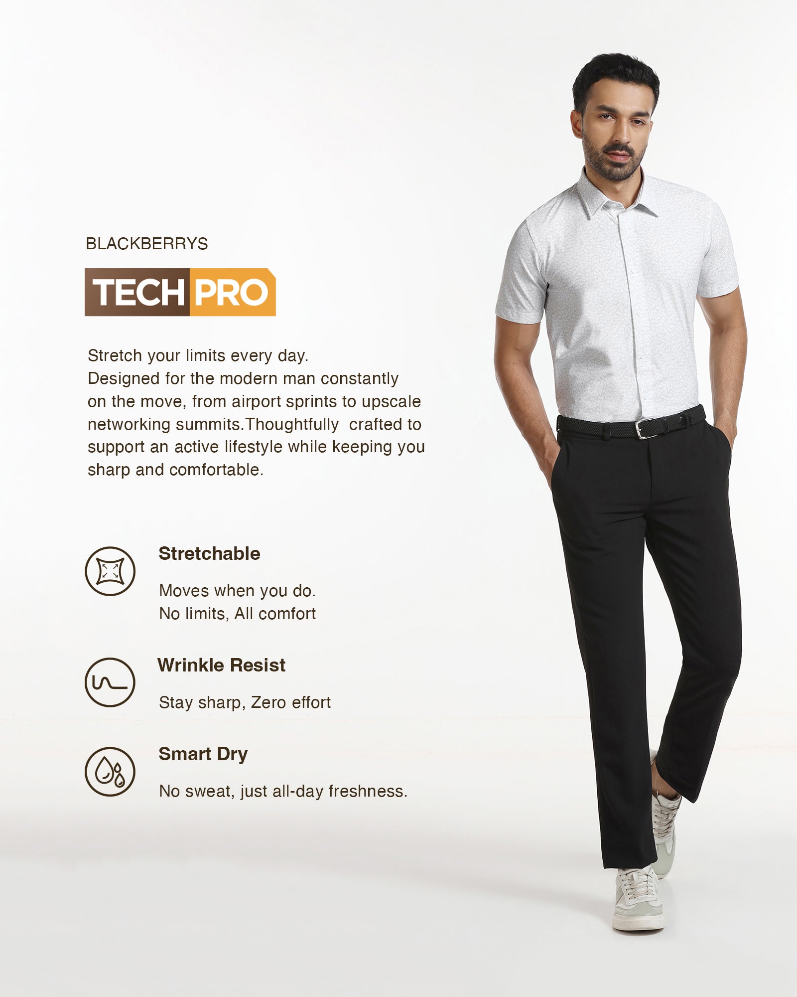 White Half Sleeve TechPro Printed Shirt - Ramtilhs